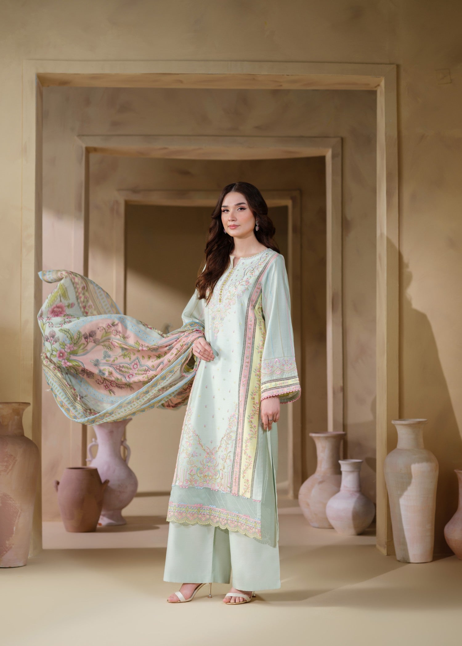 cambric cotton Kurta Set in Light blue