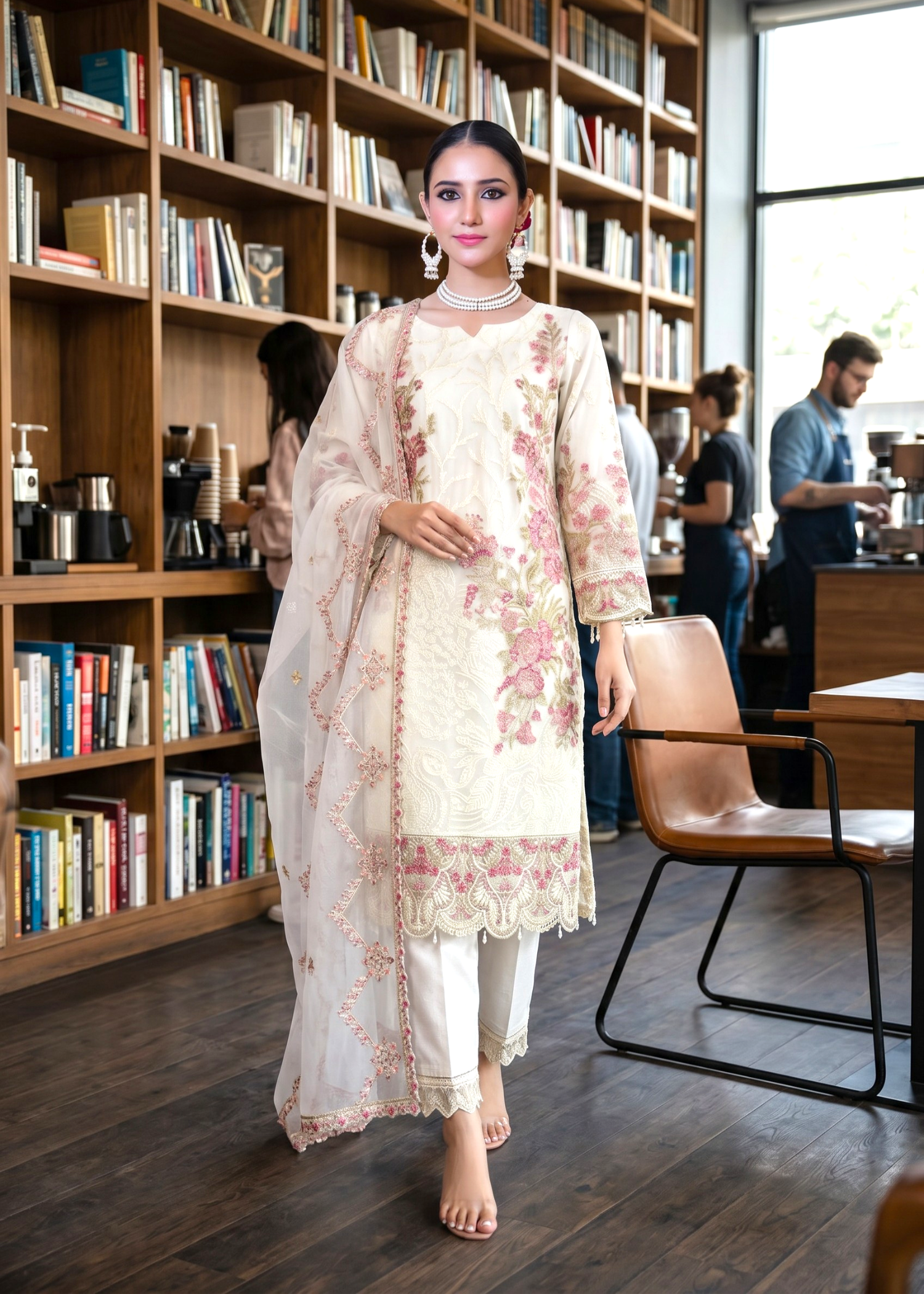pk crinkle chiffon Kurta Set in White