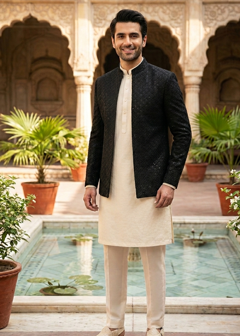 silk Prince Coat in Black