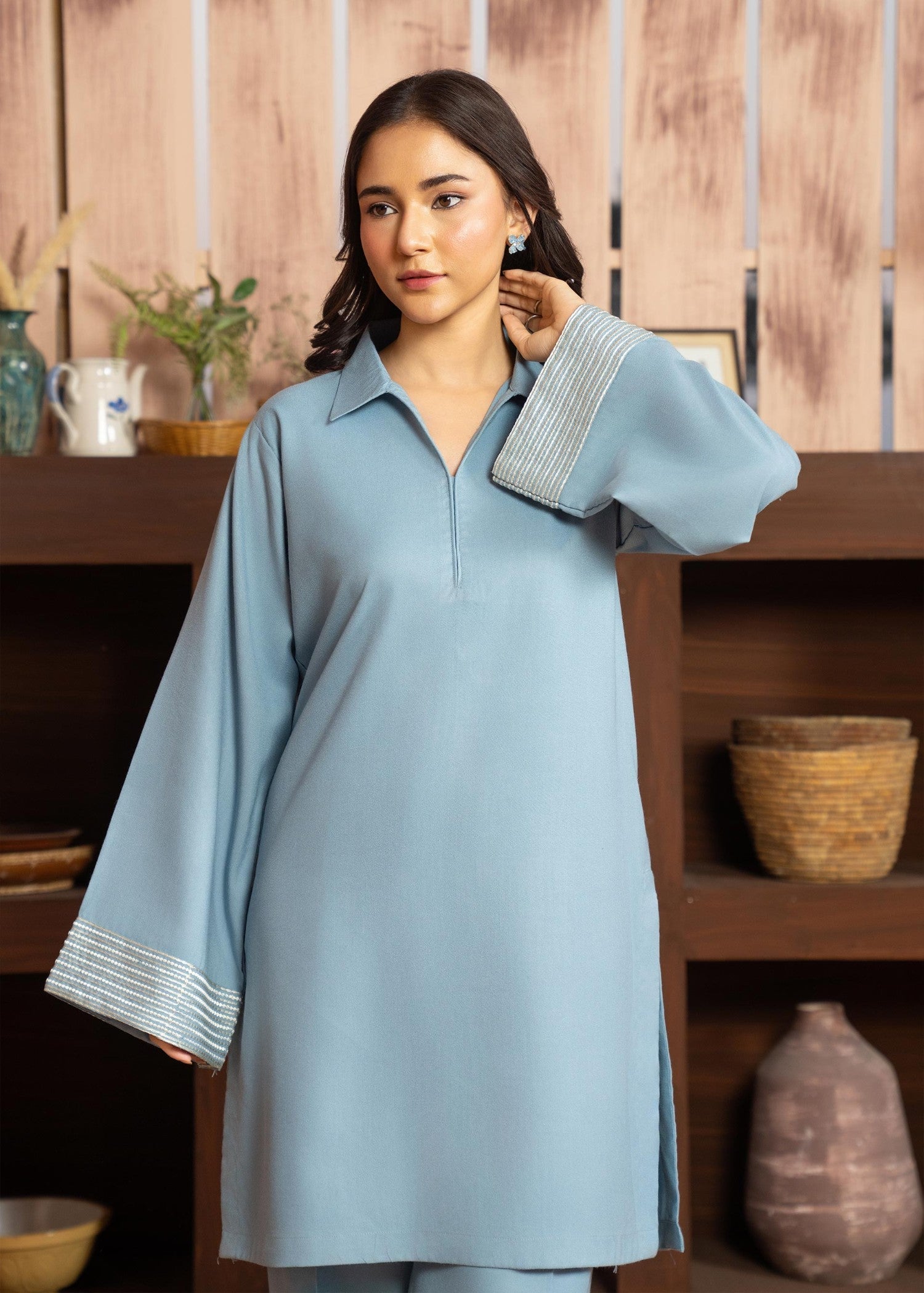 linen Kurta Set in Sky
