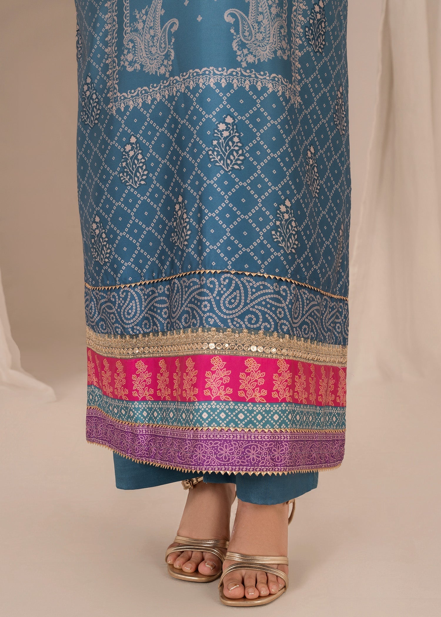 silk Kurta Set in Slate blue