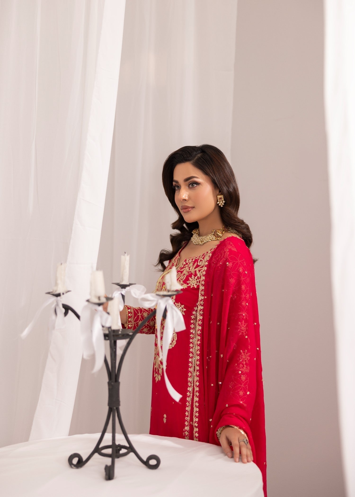 bemberg crinkle chiffon Kurta Set in Hot pink