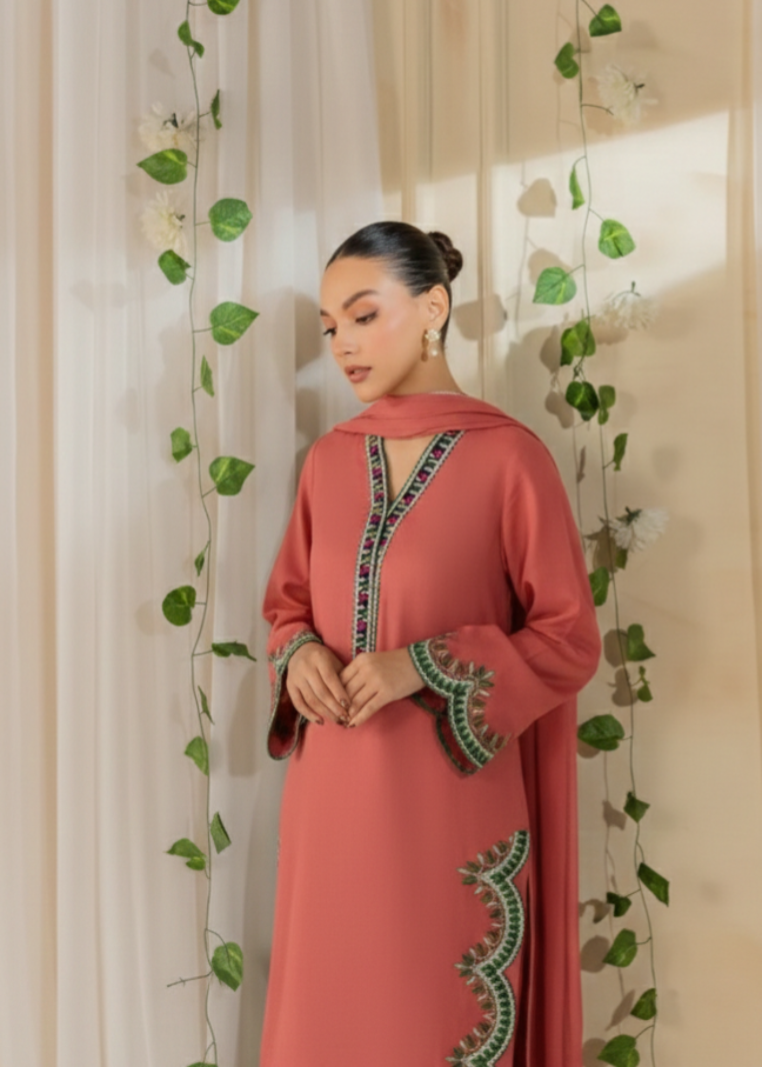 linen Kurta Set in Peach pink