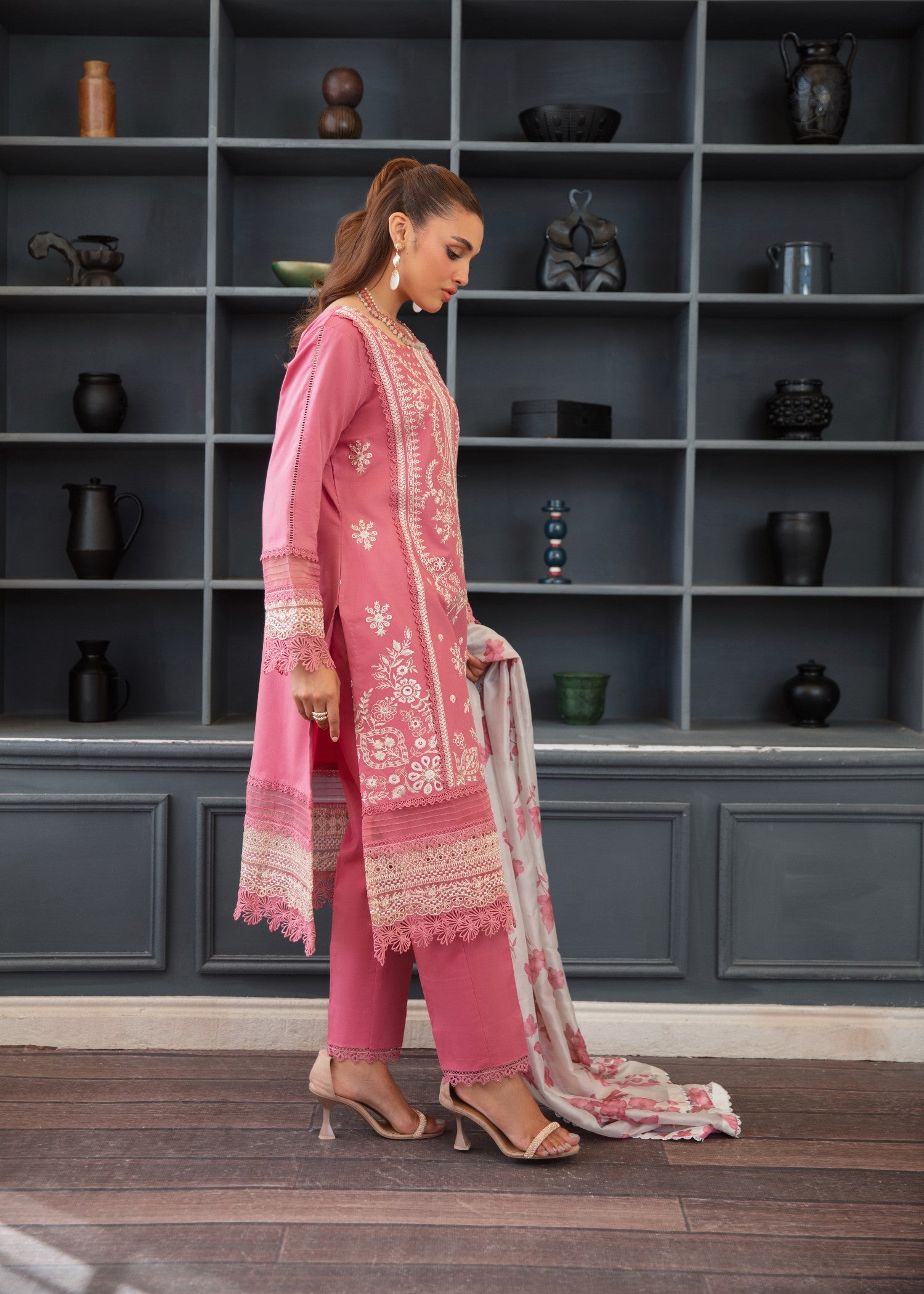 lawn Unstitched in Coral pink