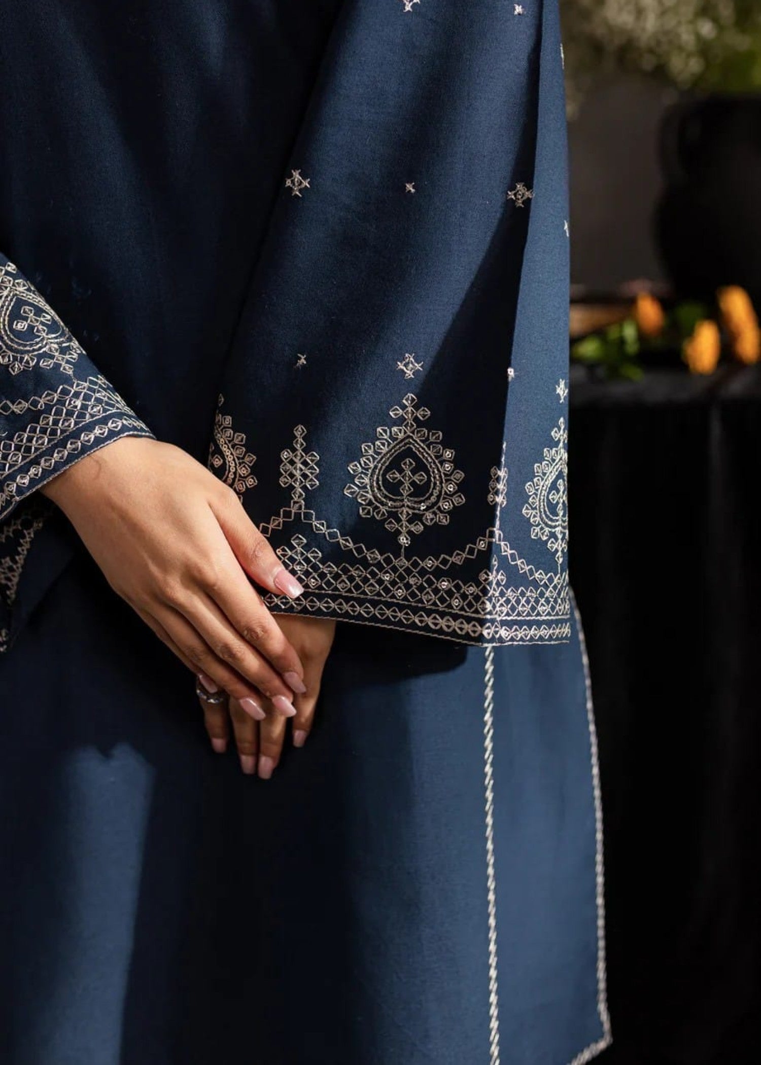cambric Kurta Set in Midnight blue