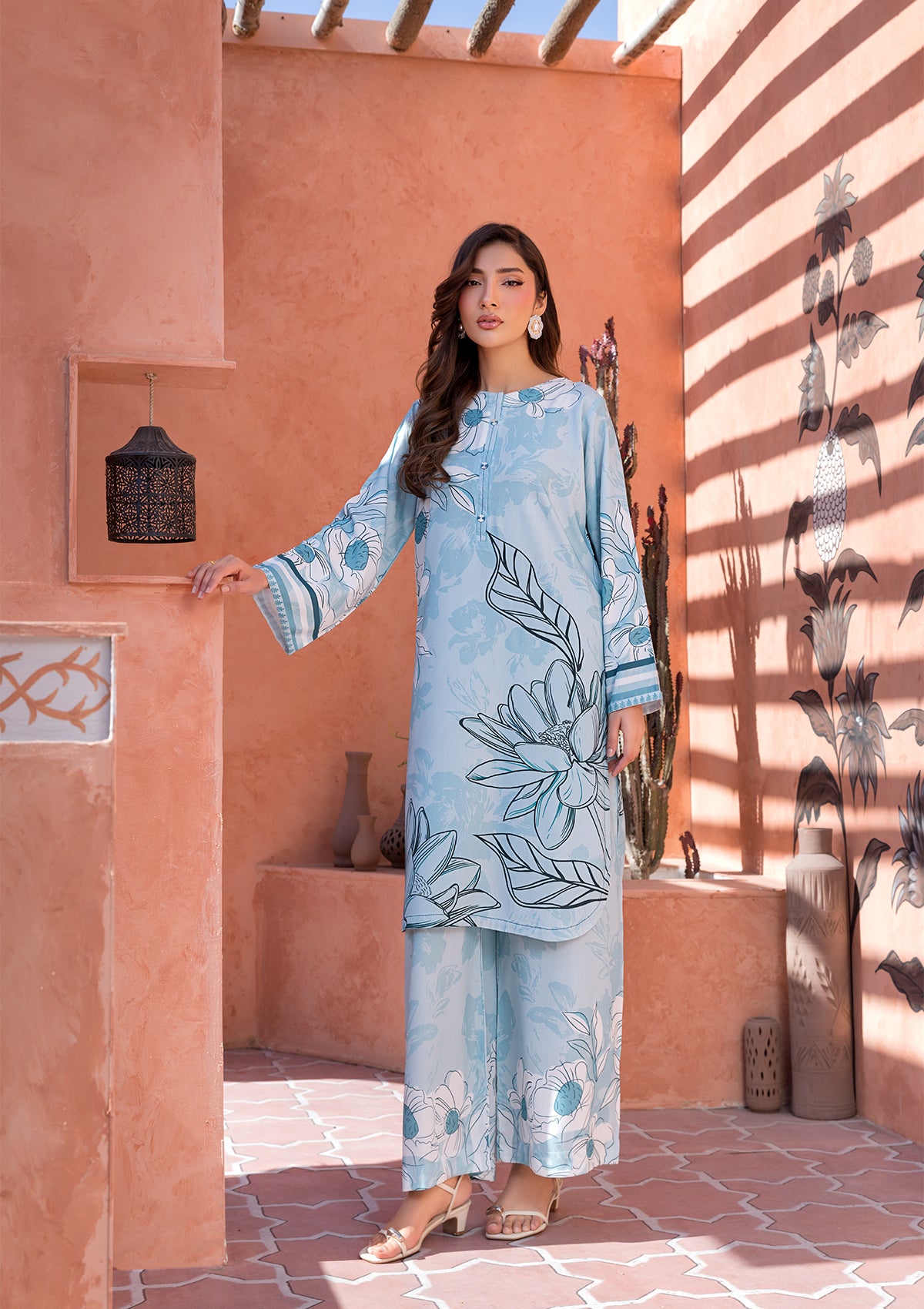 lawn Kurta Set in Sky