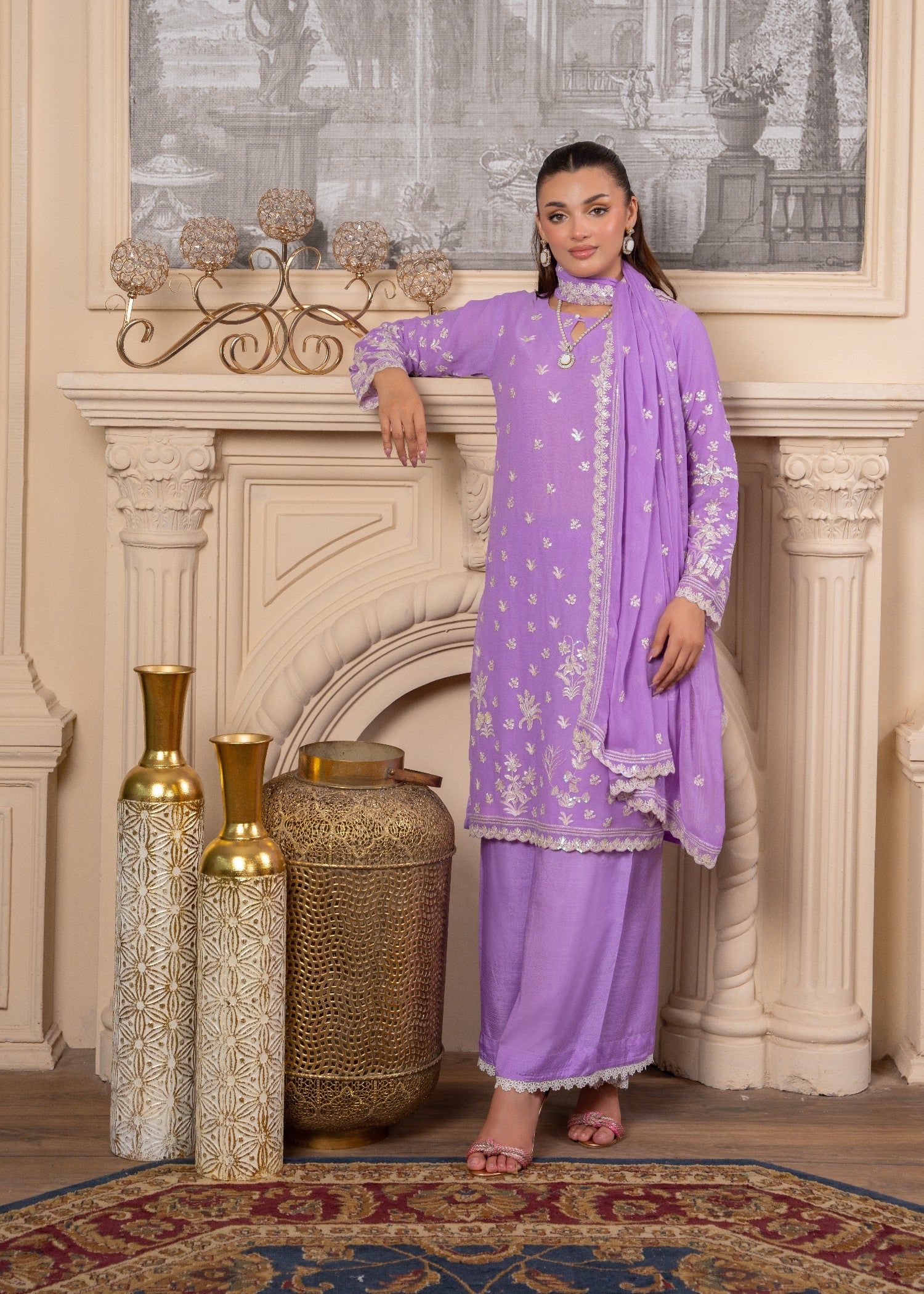 crinkle Kurta Set in Lavender