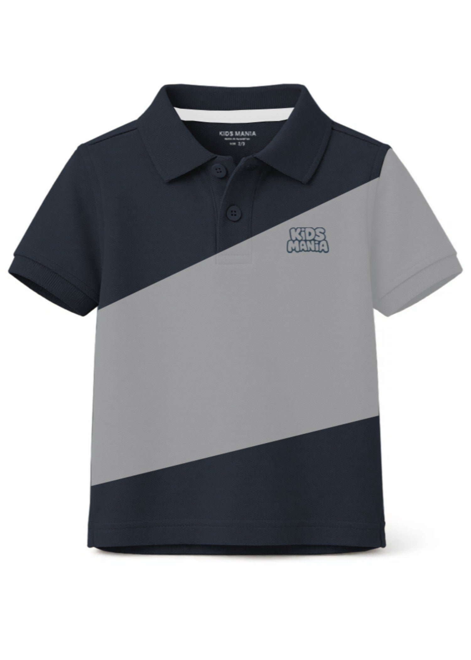 cotton Polo Shirt in Navy blue, light grey
