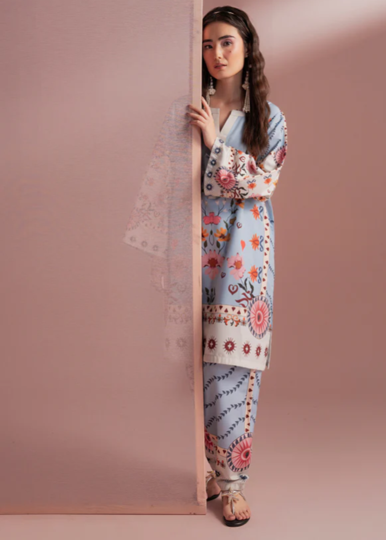 twill khaddar Co Ord Sets in Light blue