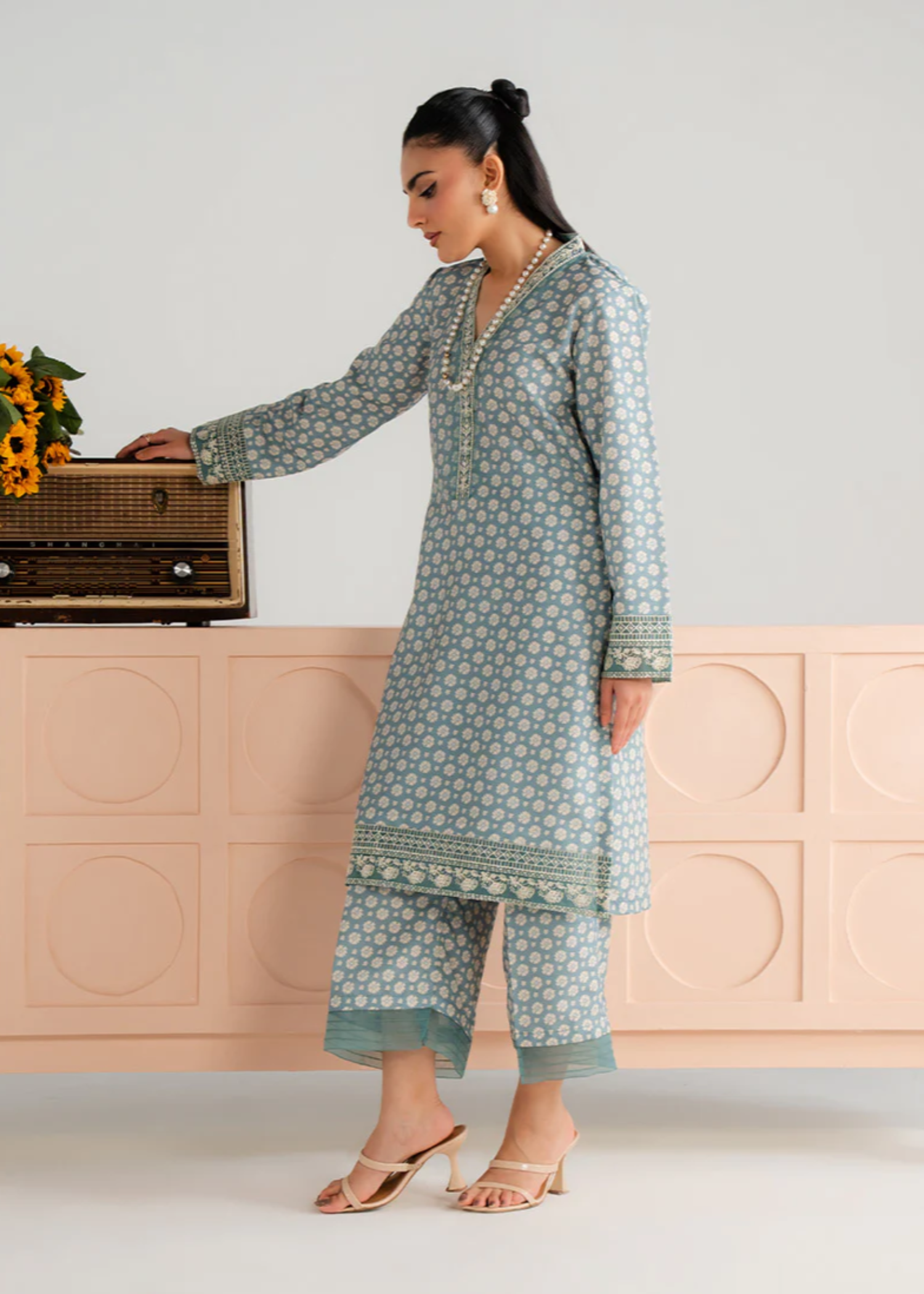 poly lawn Kurta Set in Lynx white
