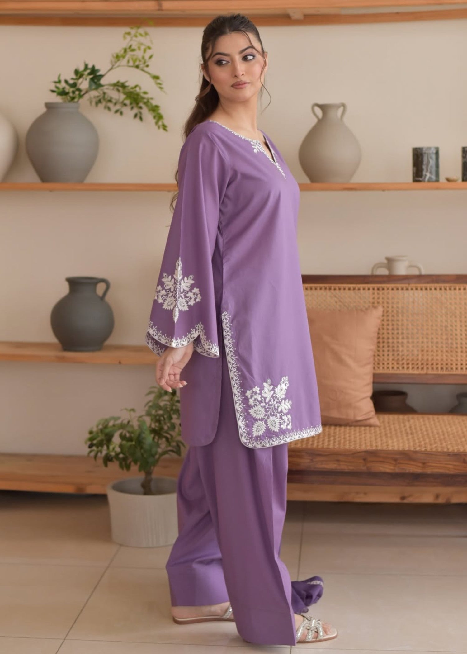 cotton Kurta Set in Electric purple