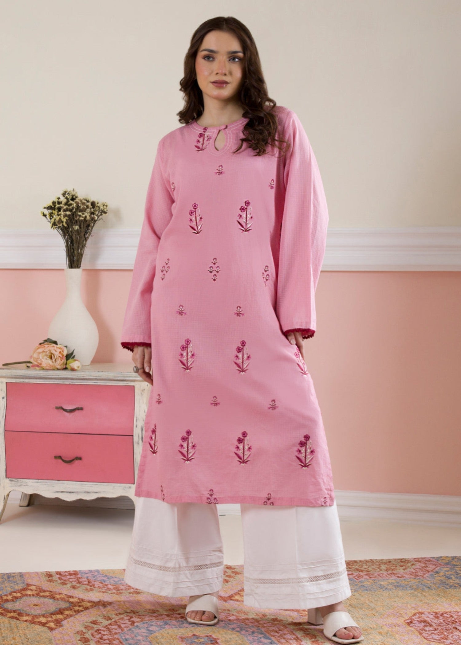 lawn Kurti in Pink
