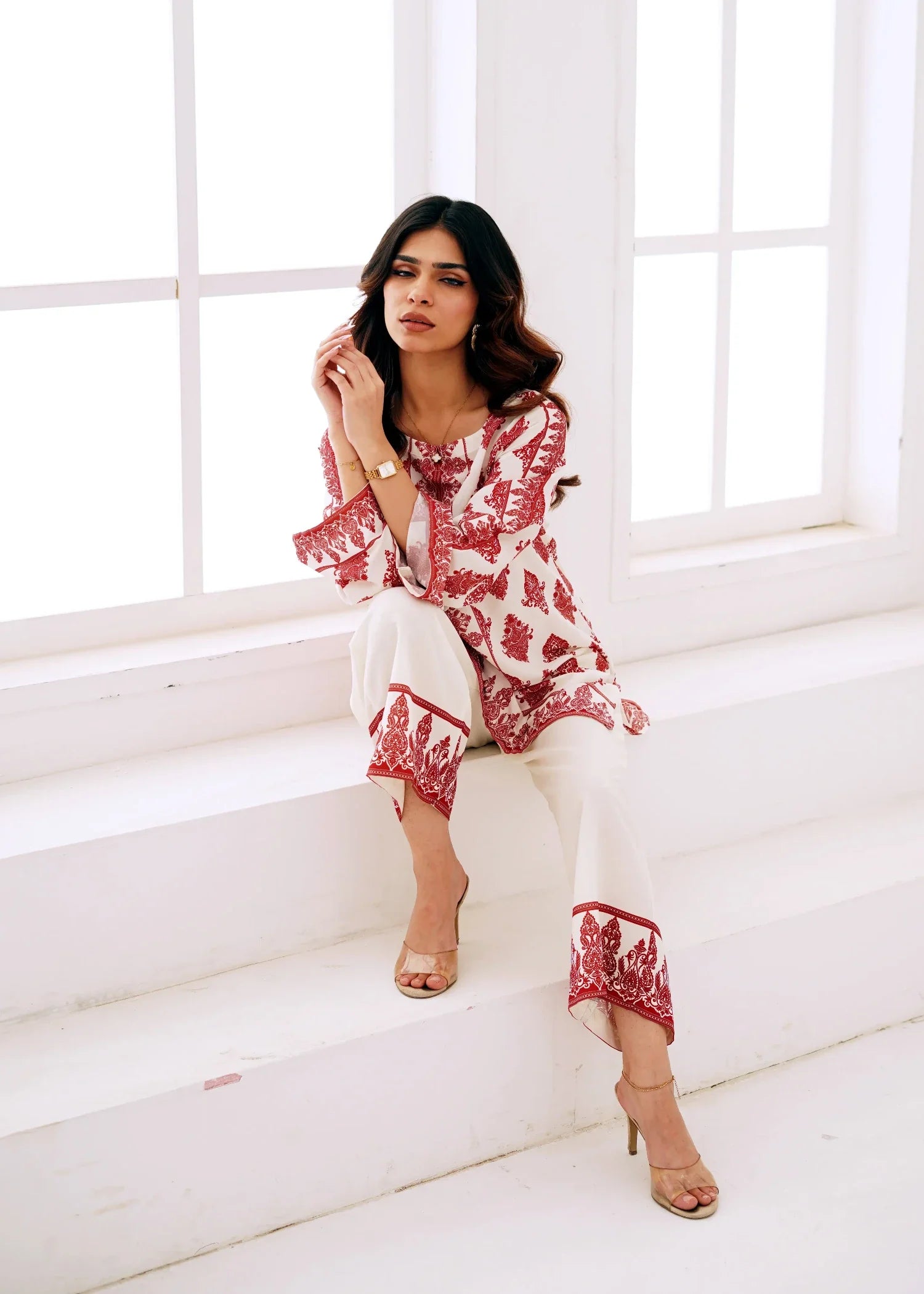 poly lawn Co Ord Sets in White
