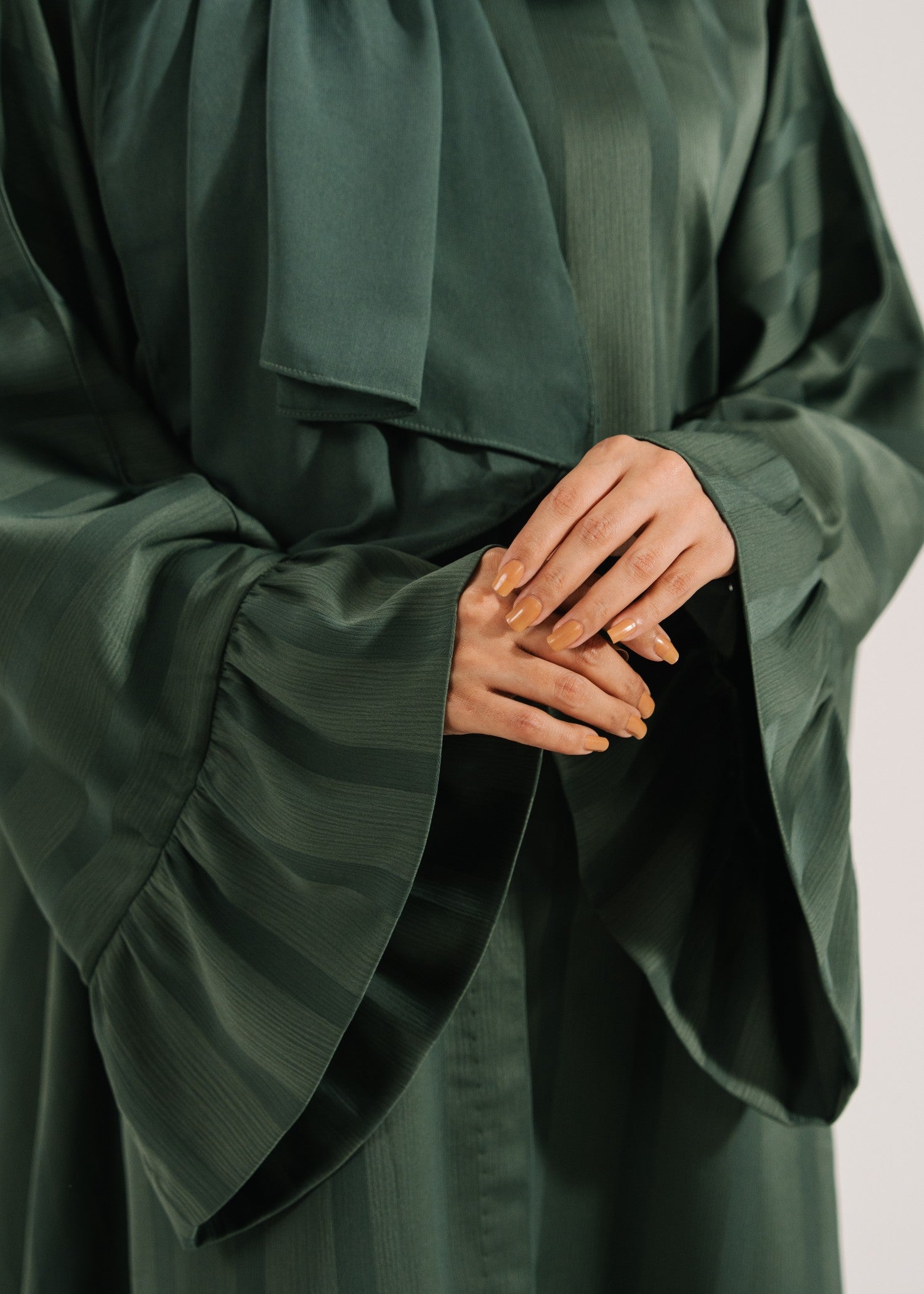 self-textured organza Abaya in Bottle green