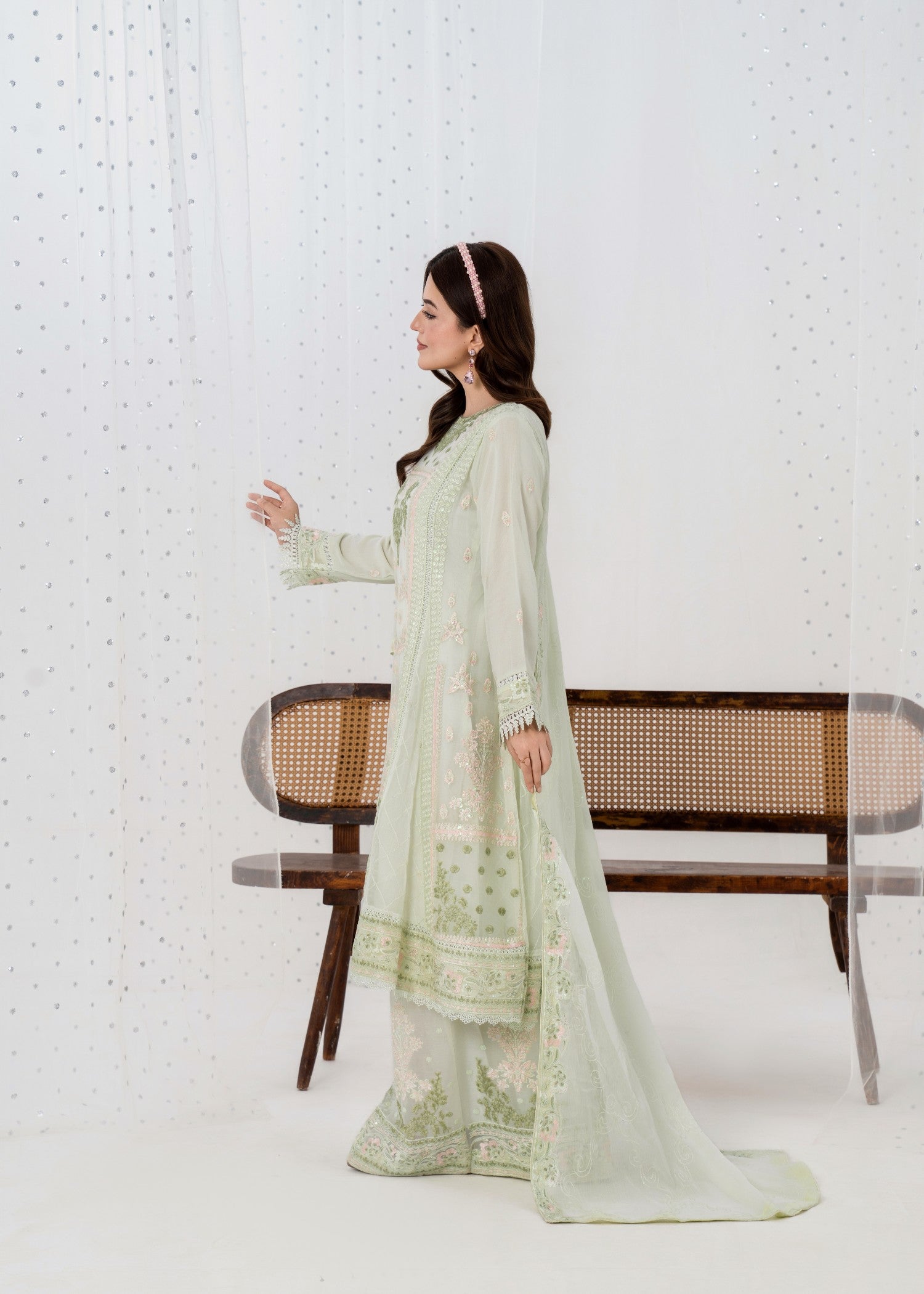 pk crinkle chiffon Kurta Set in Mint green