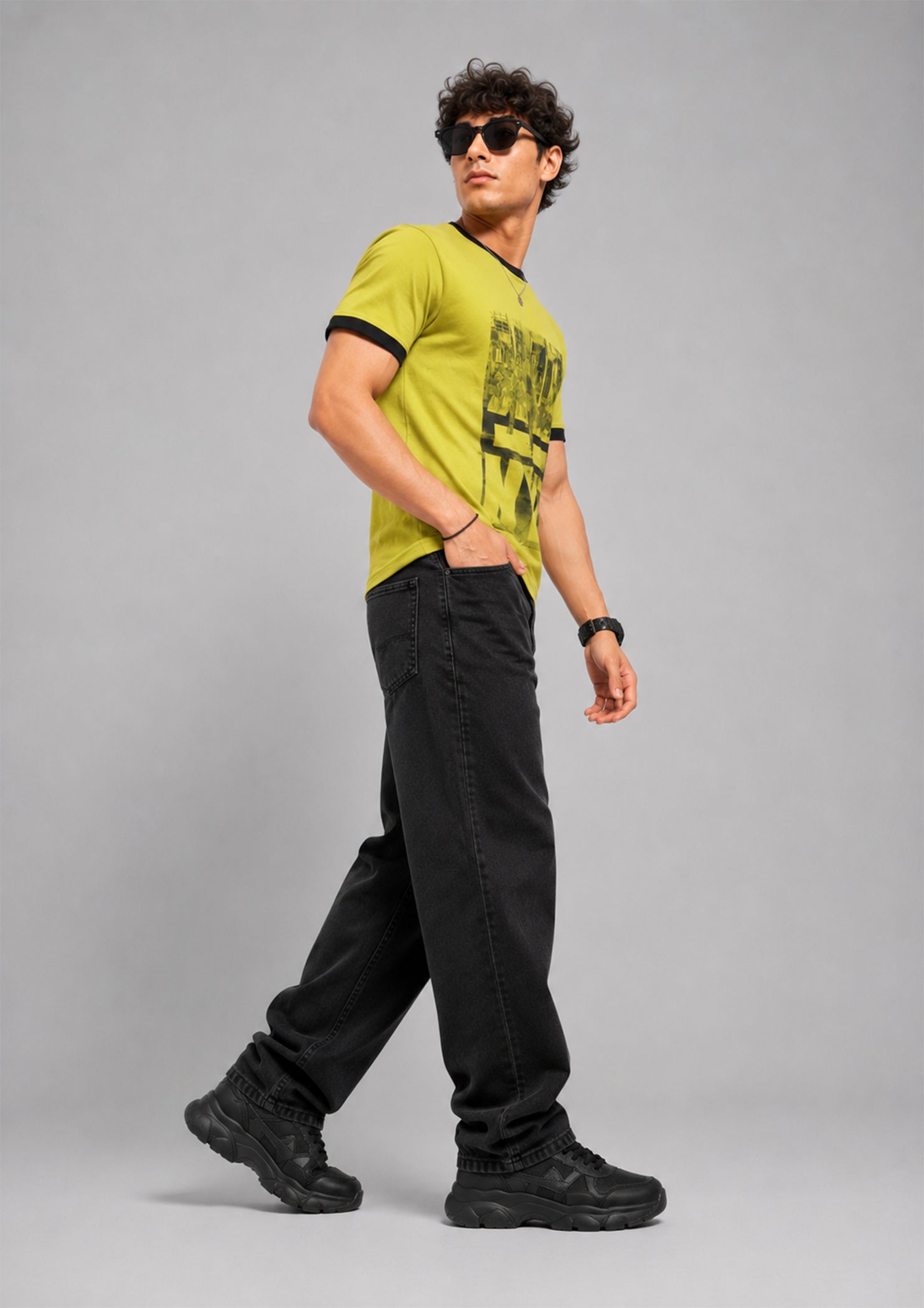 single jersey knit T Shirt in Black, key lime