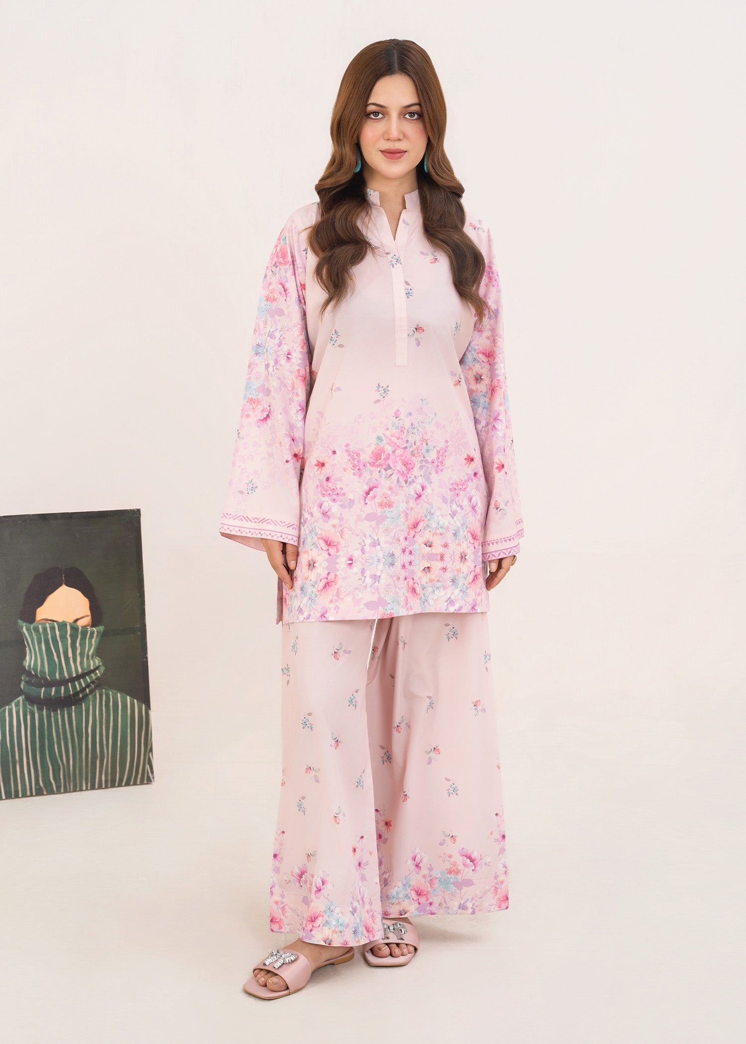 poly lawn Co Ord Sets in Light pink