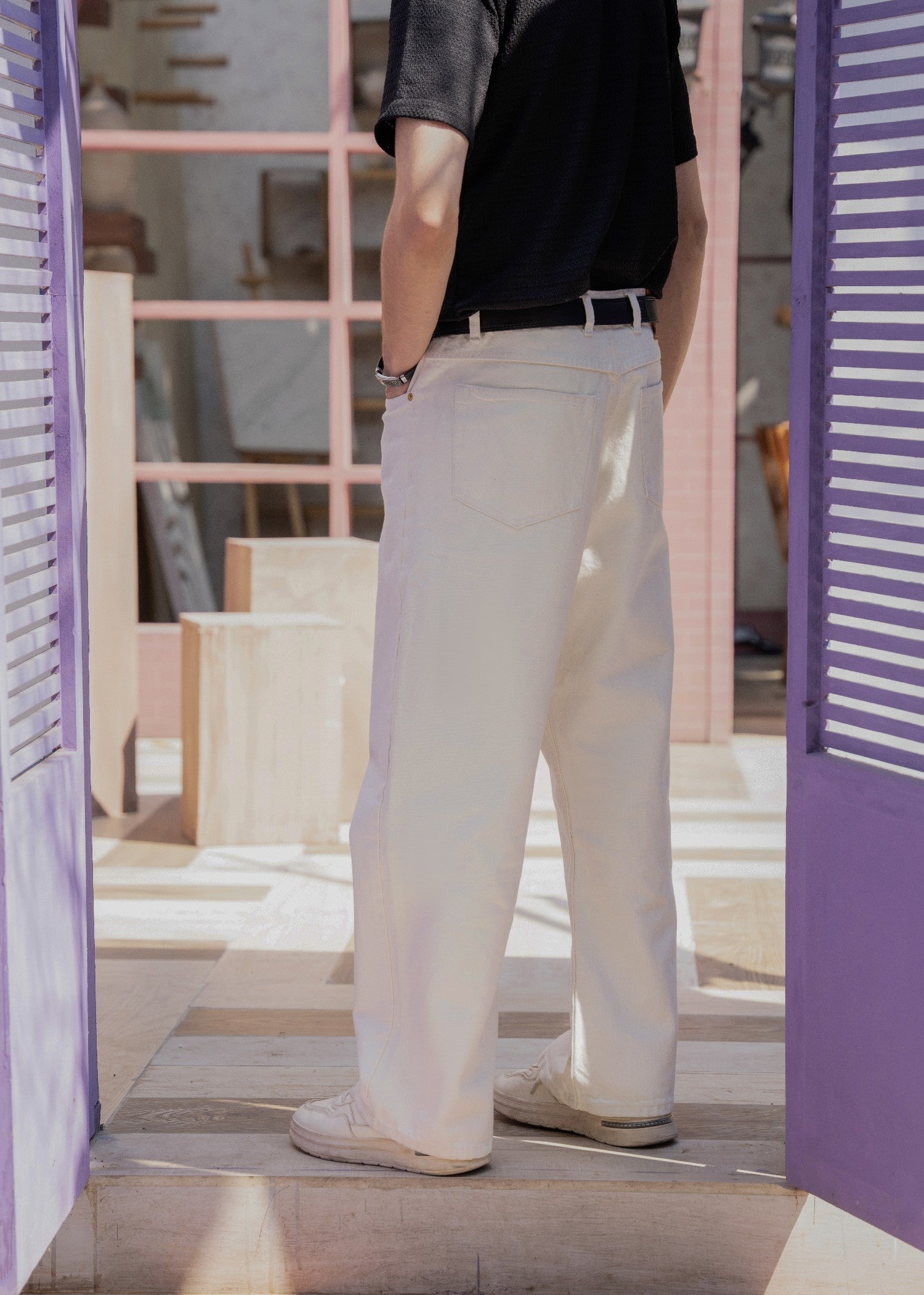 cotton Jeans in Off-white, snow