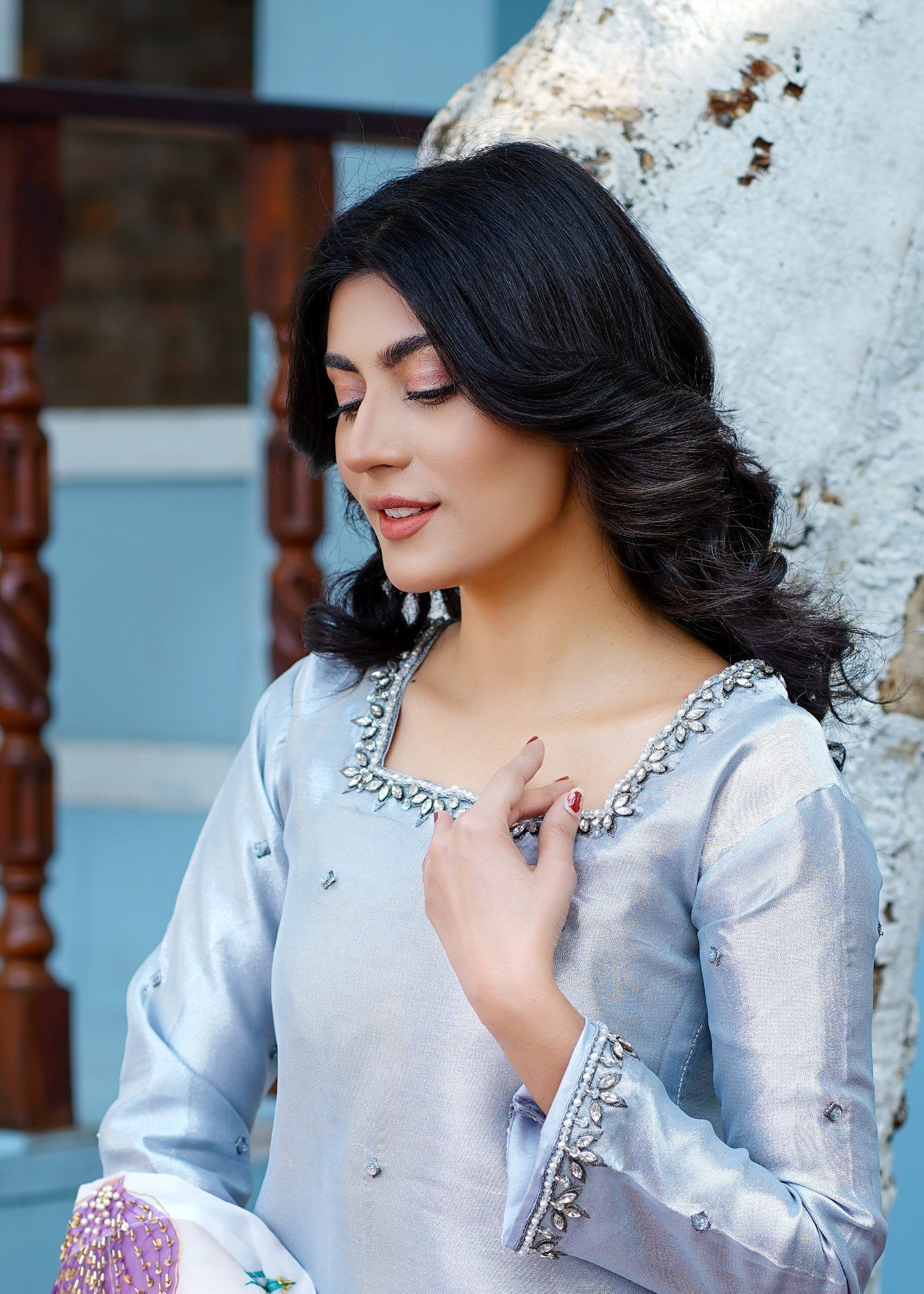 masuri Sharara in Duck egg grey