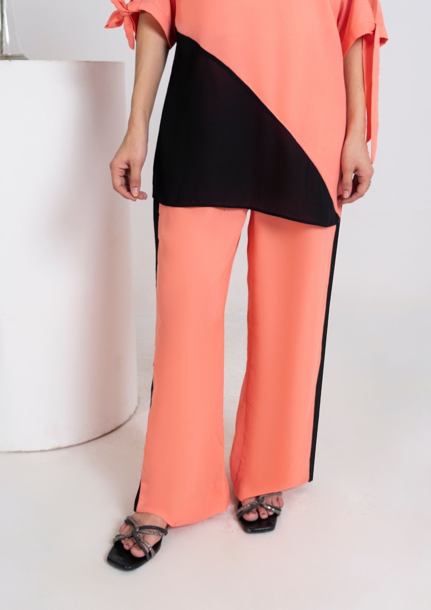 georgette Tunic in Peach orange, black