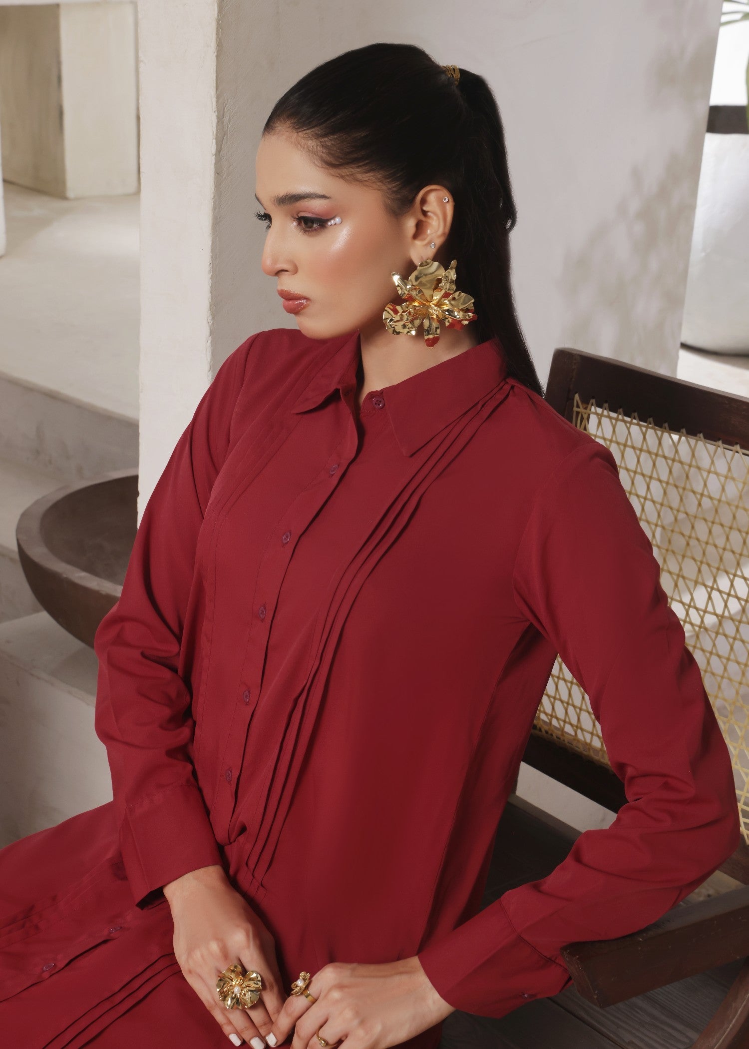 crepe Co Ord Sets in Crimson