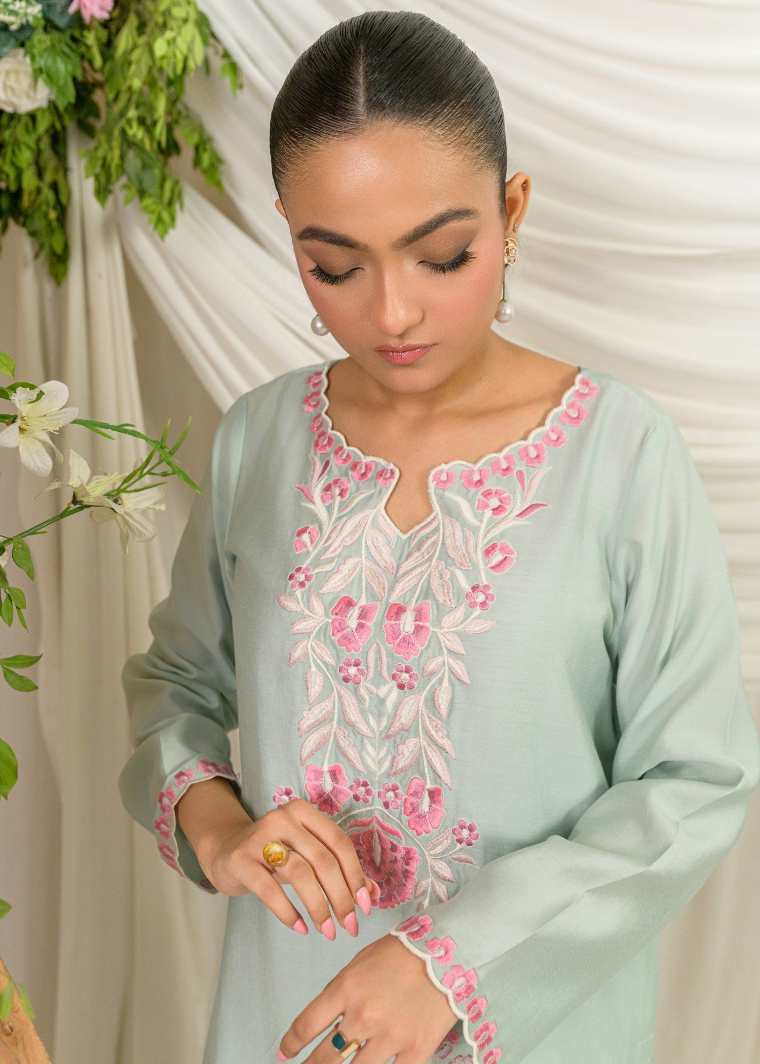 viscose modal Kurta Set in Moss green