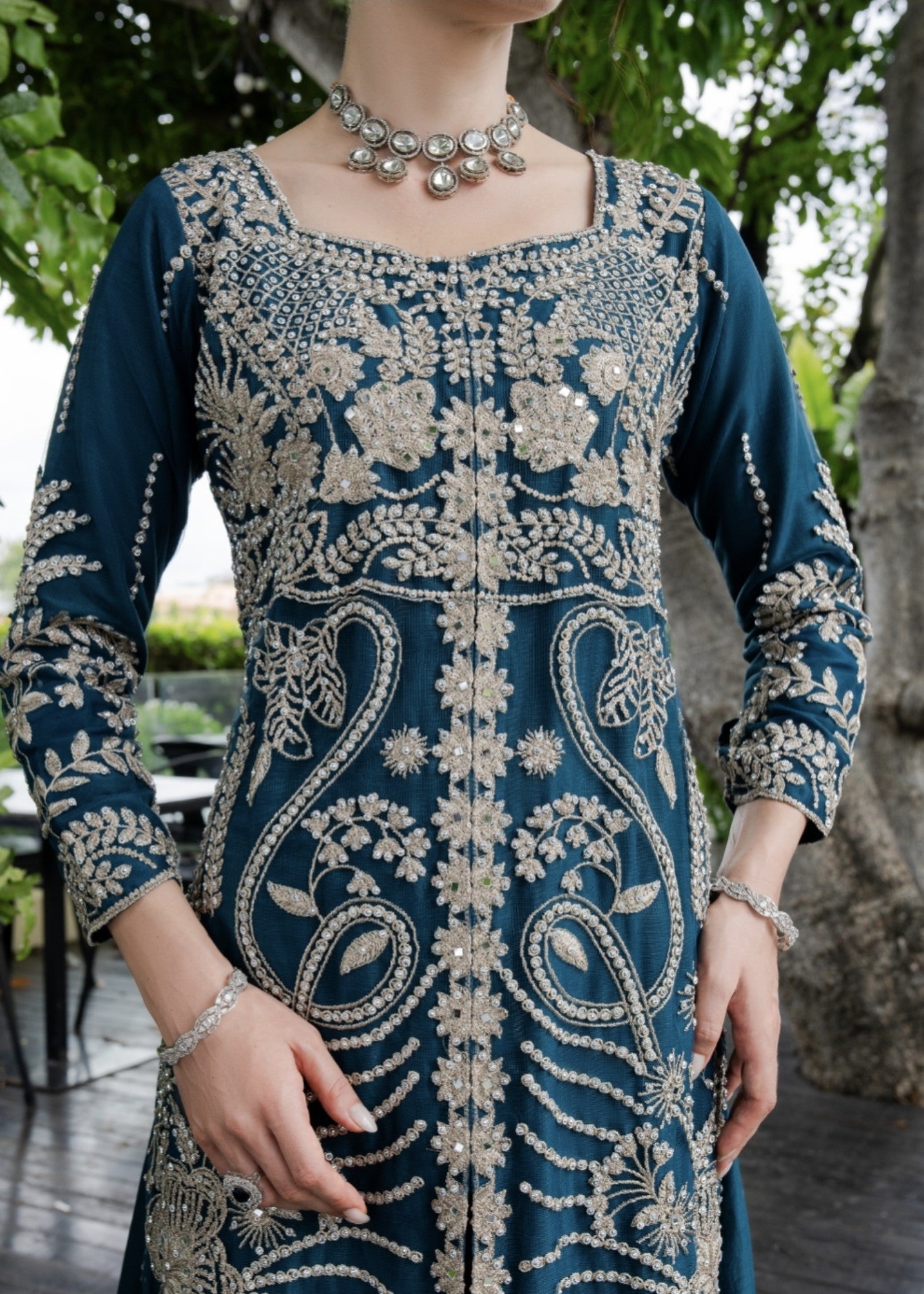 net Lehenga in Teal