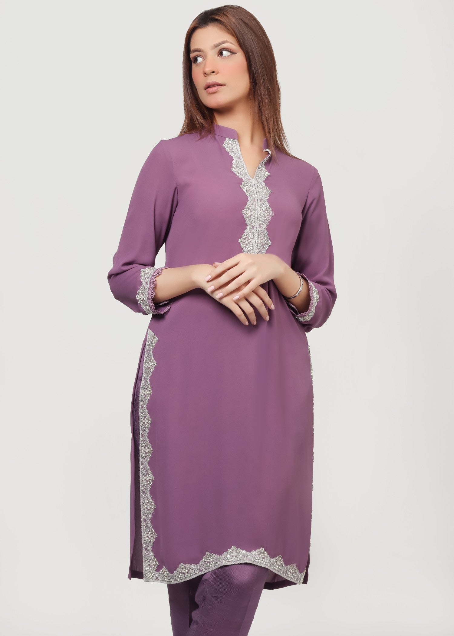 georgette Kurta Set in Mauve