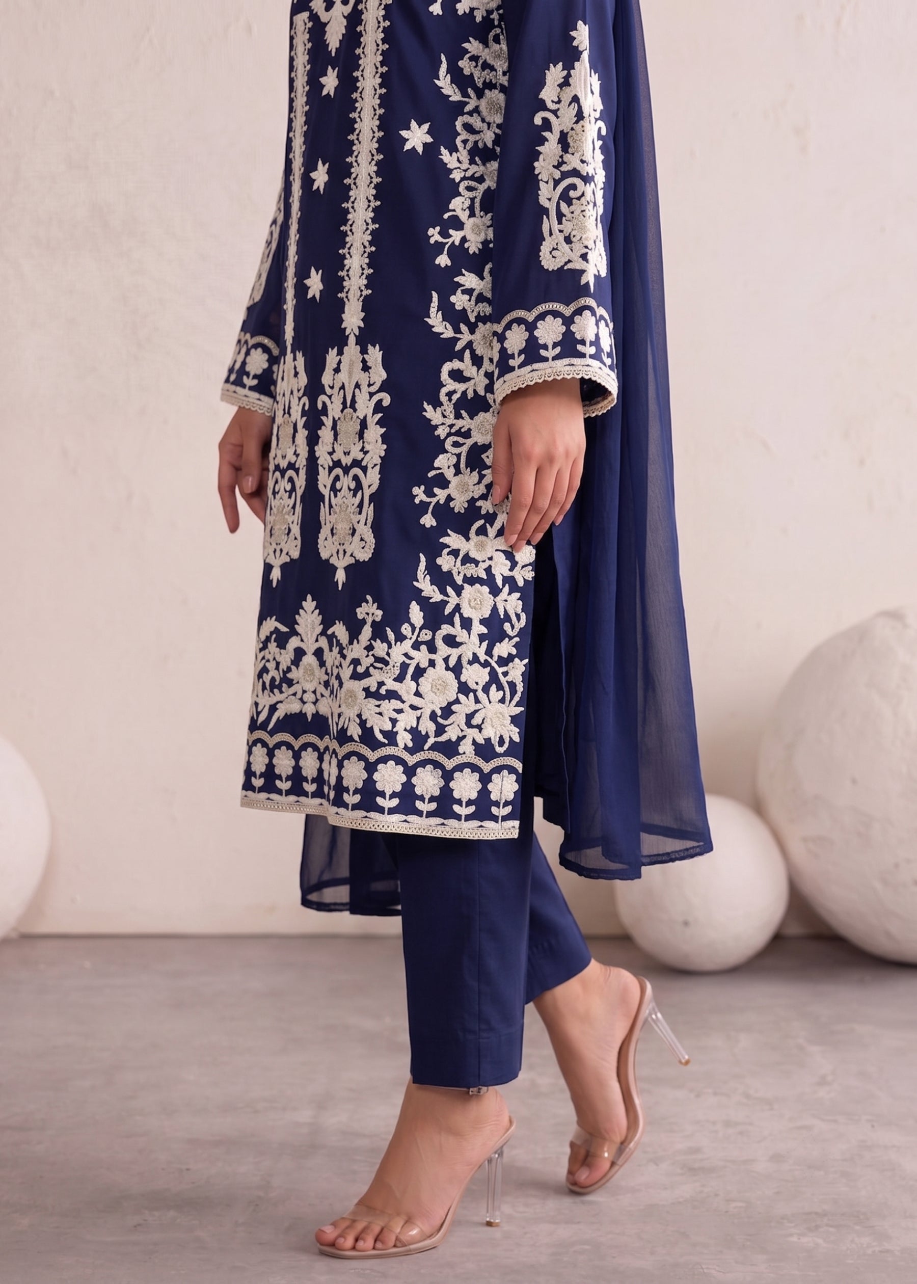 linen Kurta Set in Navy blue