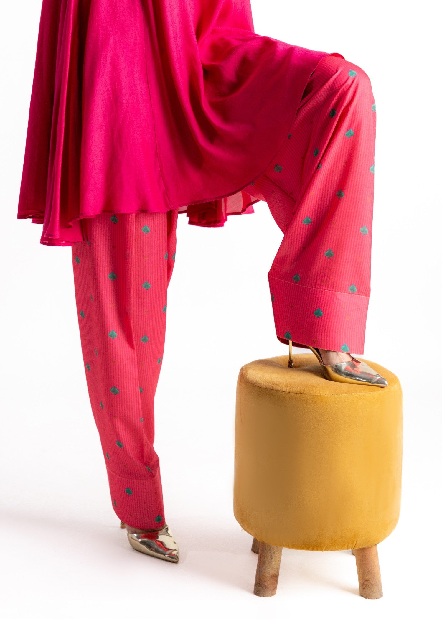 cotton silk Short Frock in Hot pink
