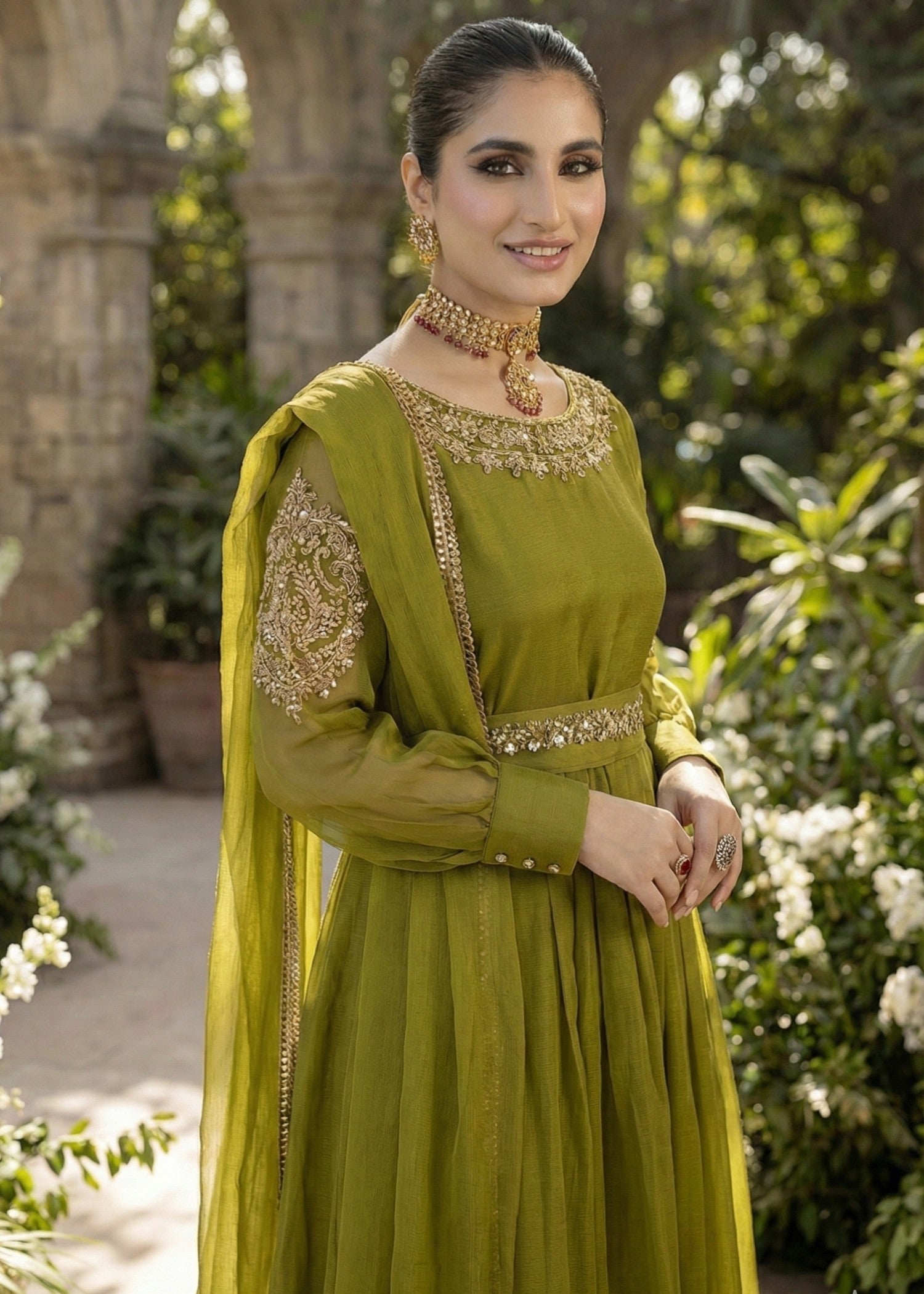 polyester chiffon Maxi in Olive green