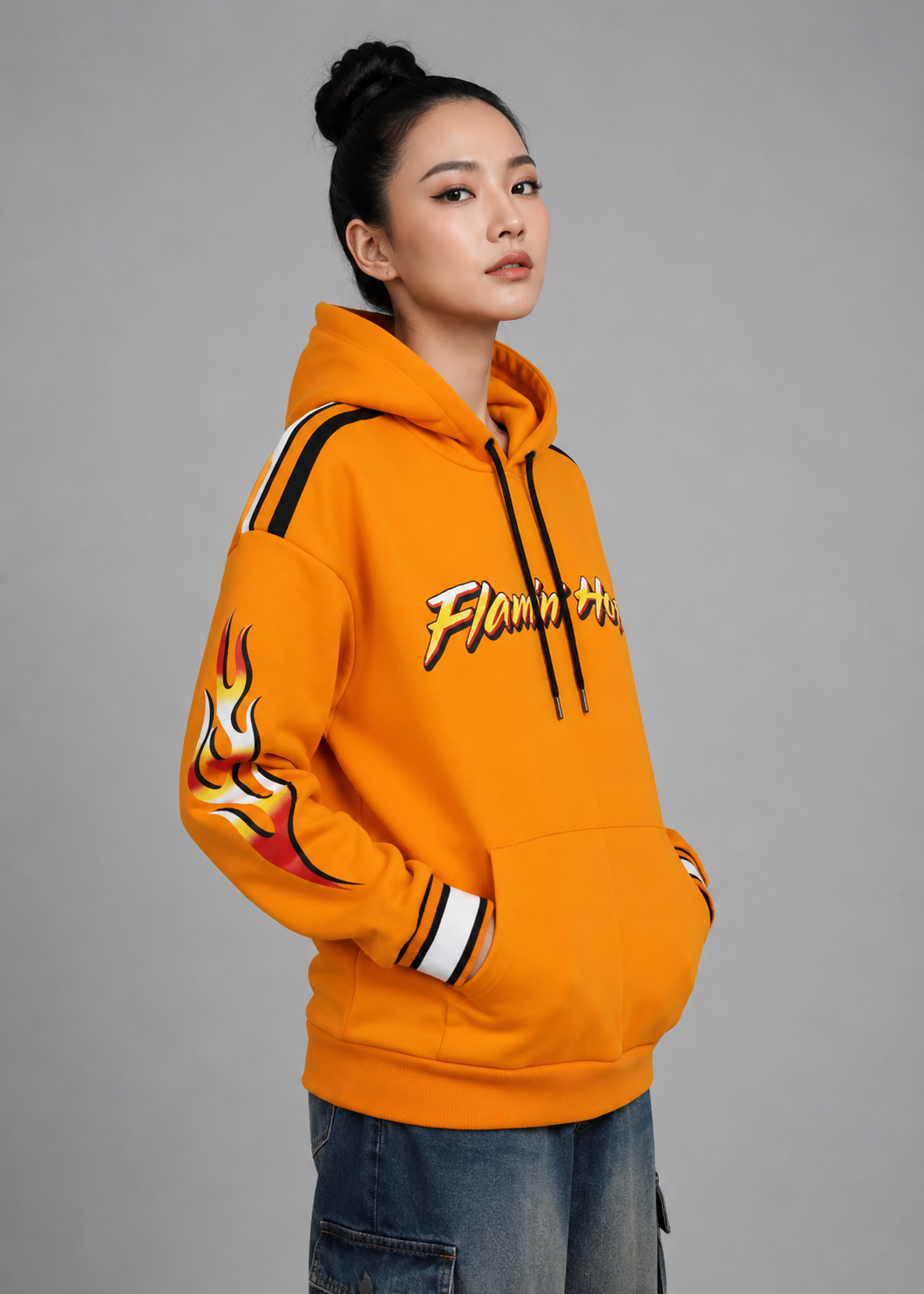 fleece Hoodie in Orange