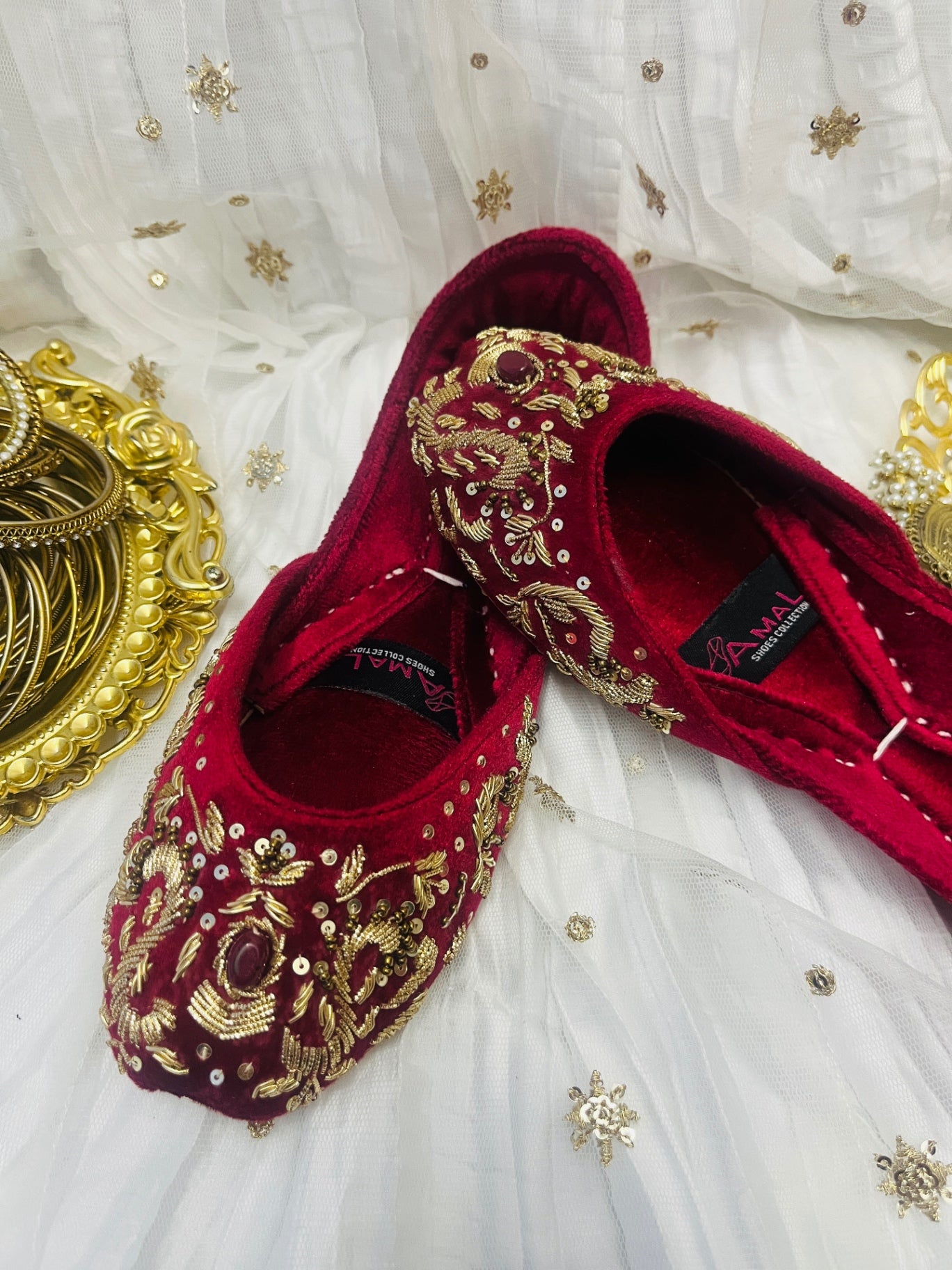 Khussa in Cardinal red by - High Quality Women Khussa SRO0310
