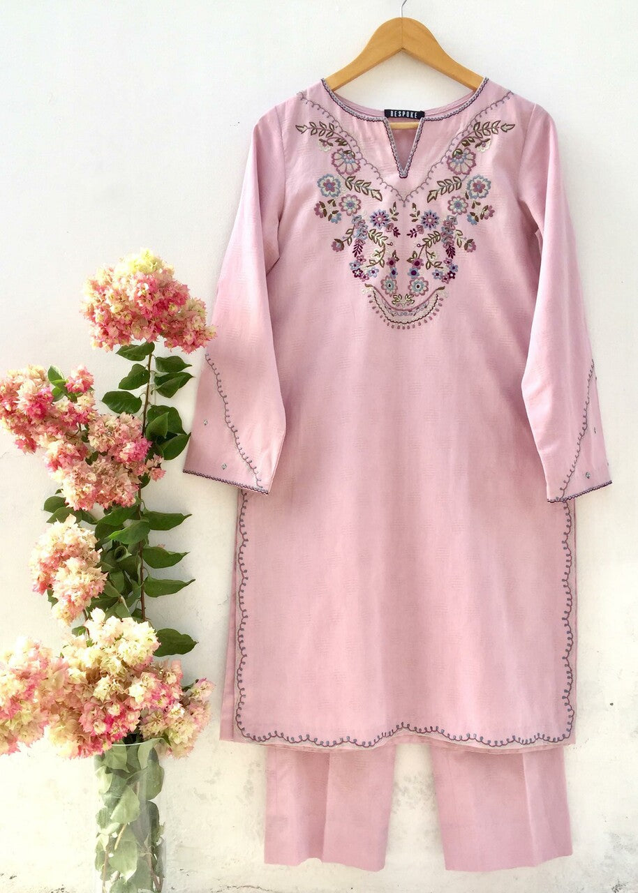 cotton dobby Kurta Set in Baby pink