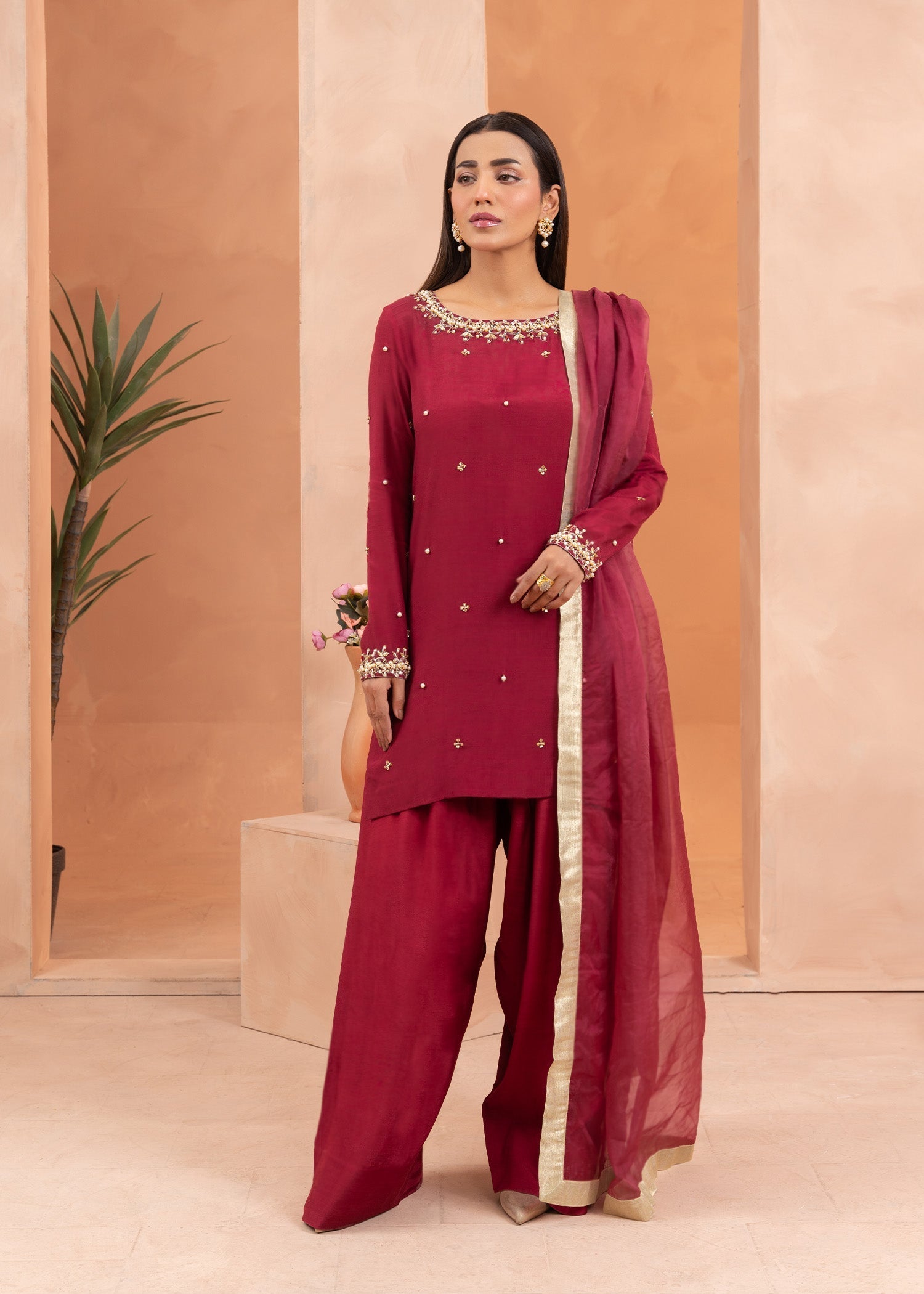 raw silk Kurta Set in Maroon