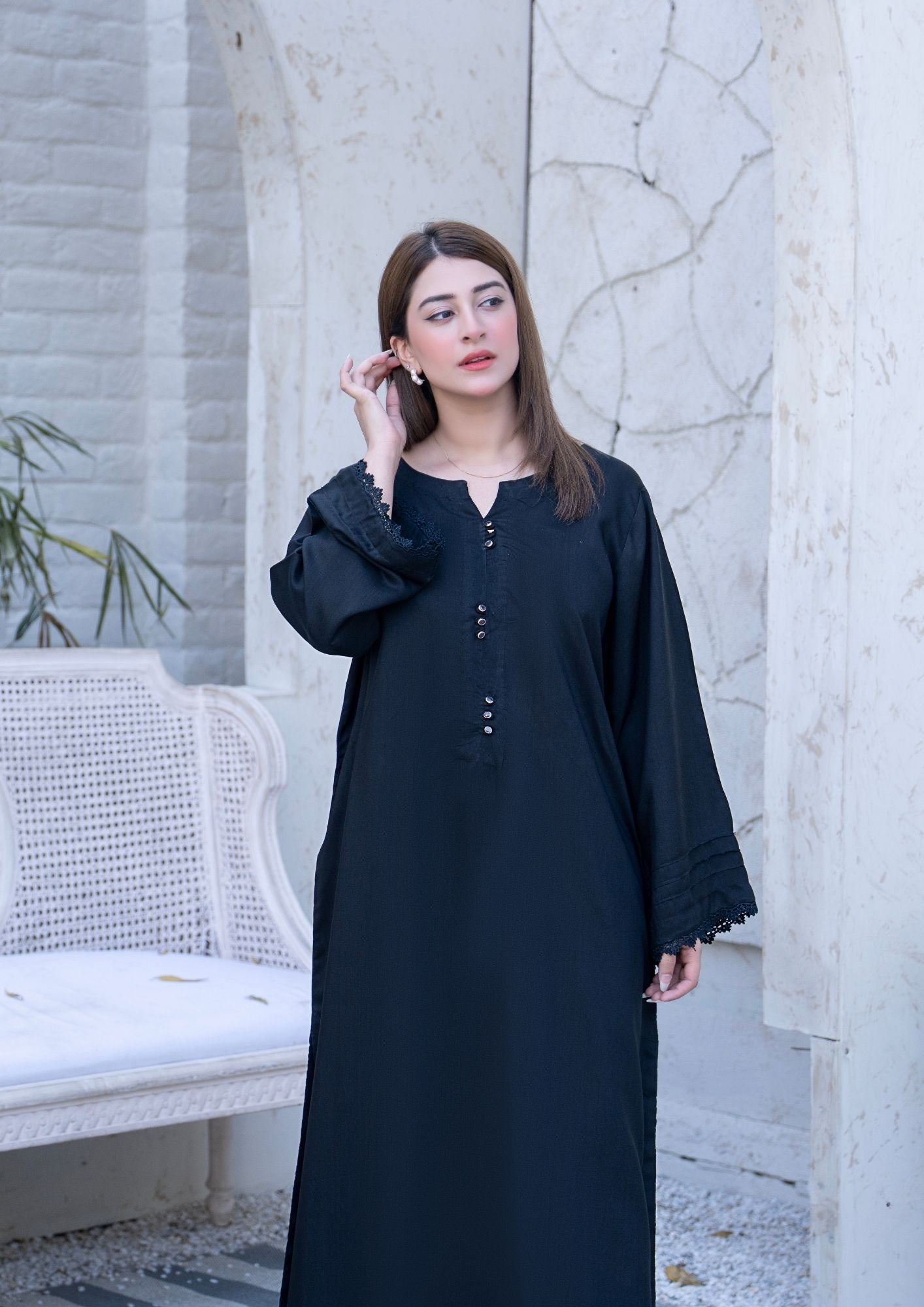 viscose raw silk Kurta Set in Black