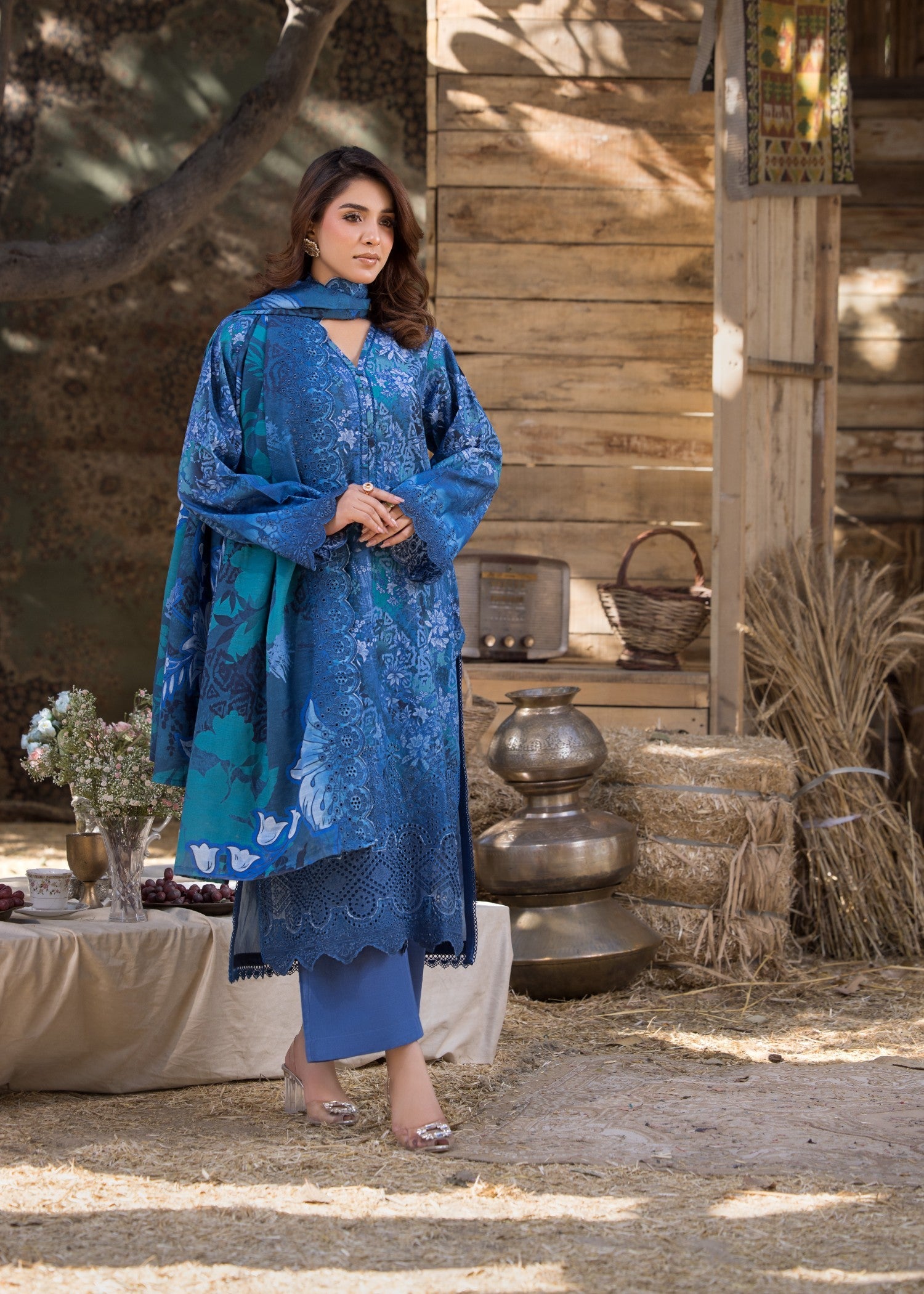khaddar Kurta Set in Blue