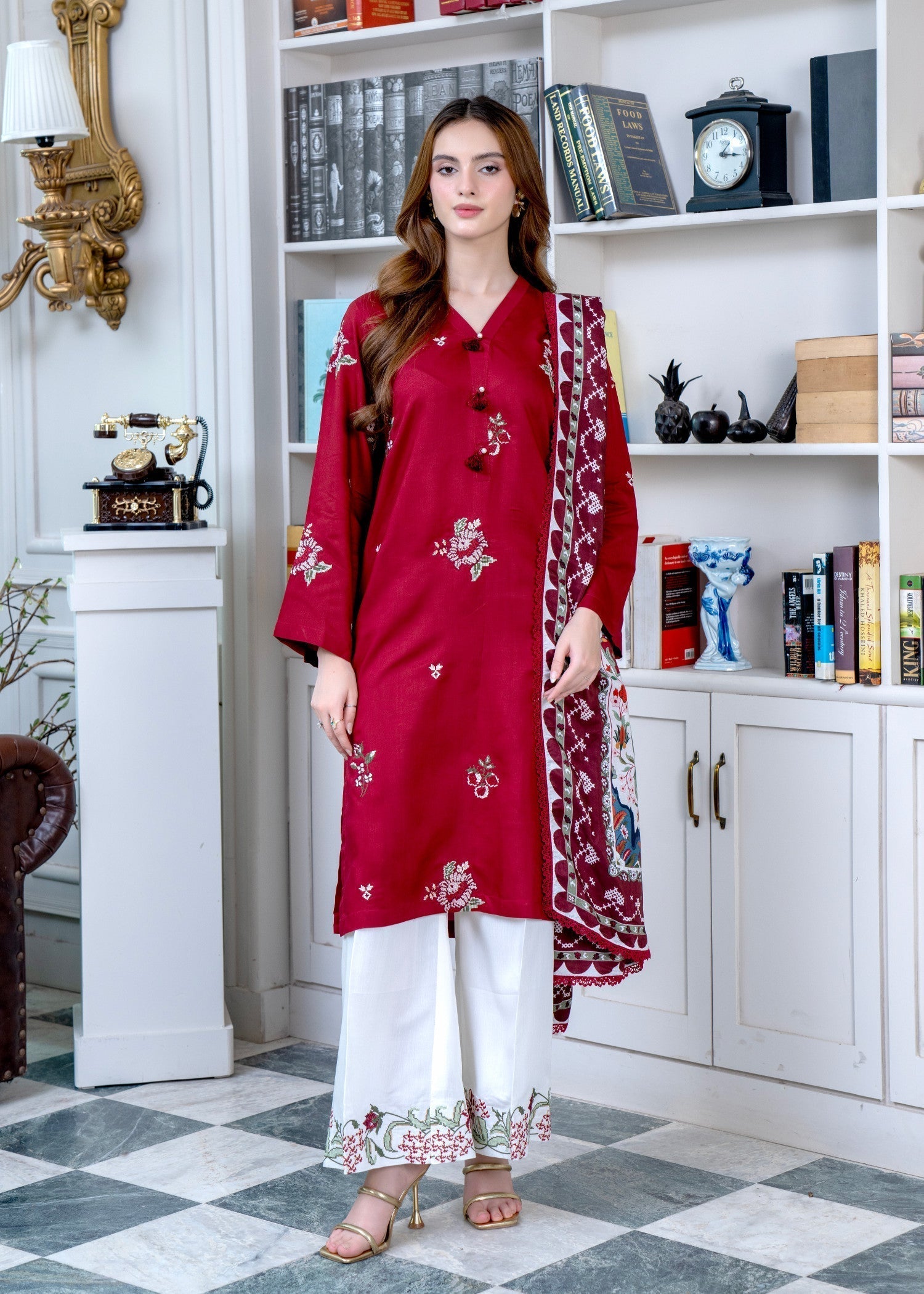 viscose Unstitched in Burnt red