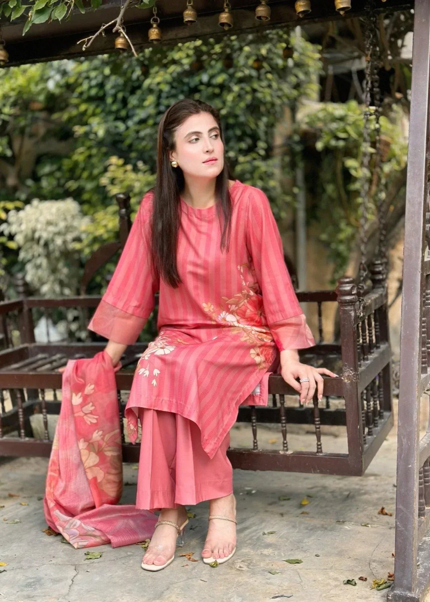 crepe Kurta Set in Pink