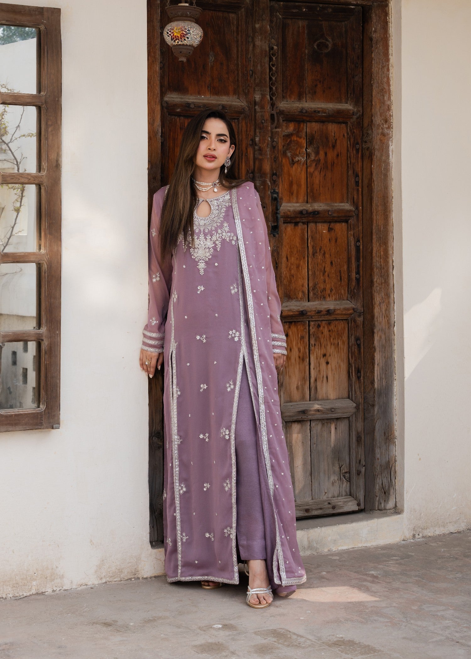 chiffon Pishwas in Heathered lilac