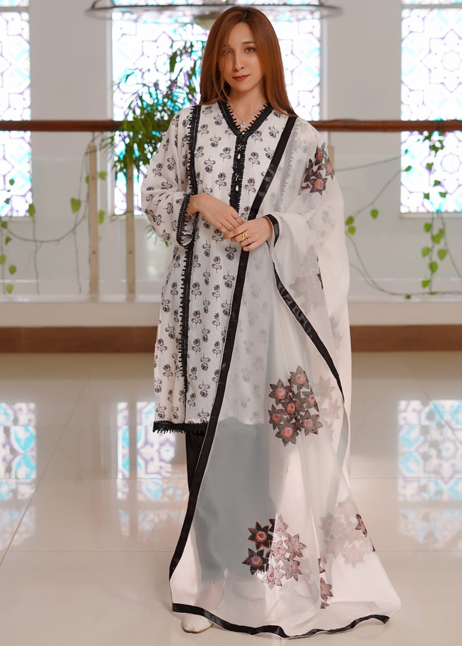 cotton dobby Kurta Set in Black, white