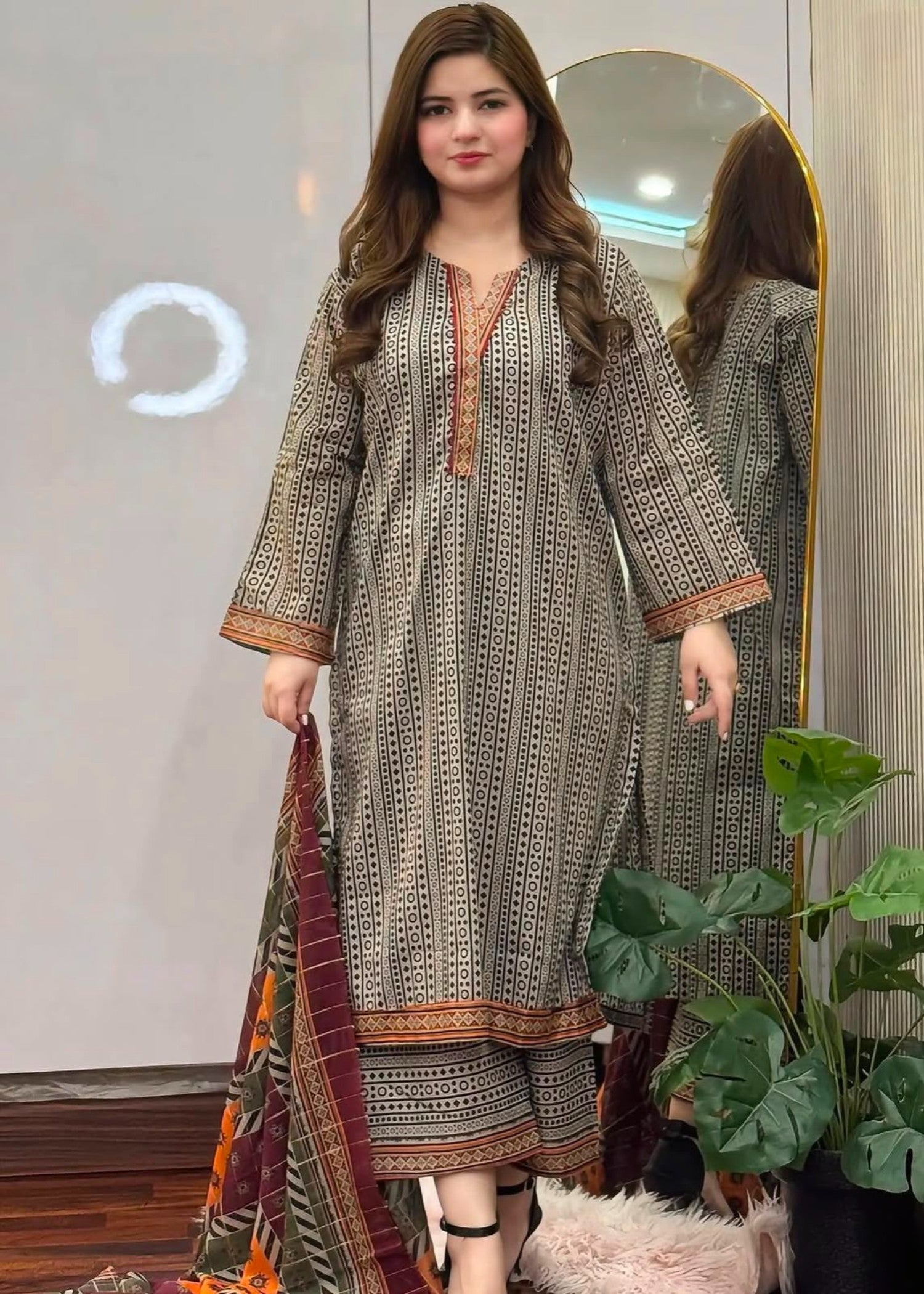 poly grip Kurta Set in Stone grey