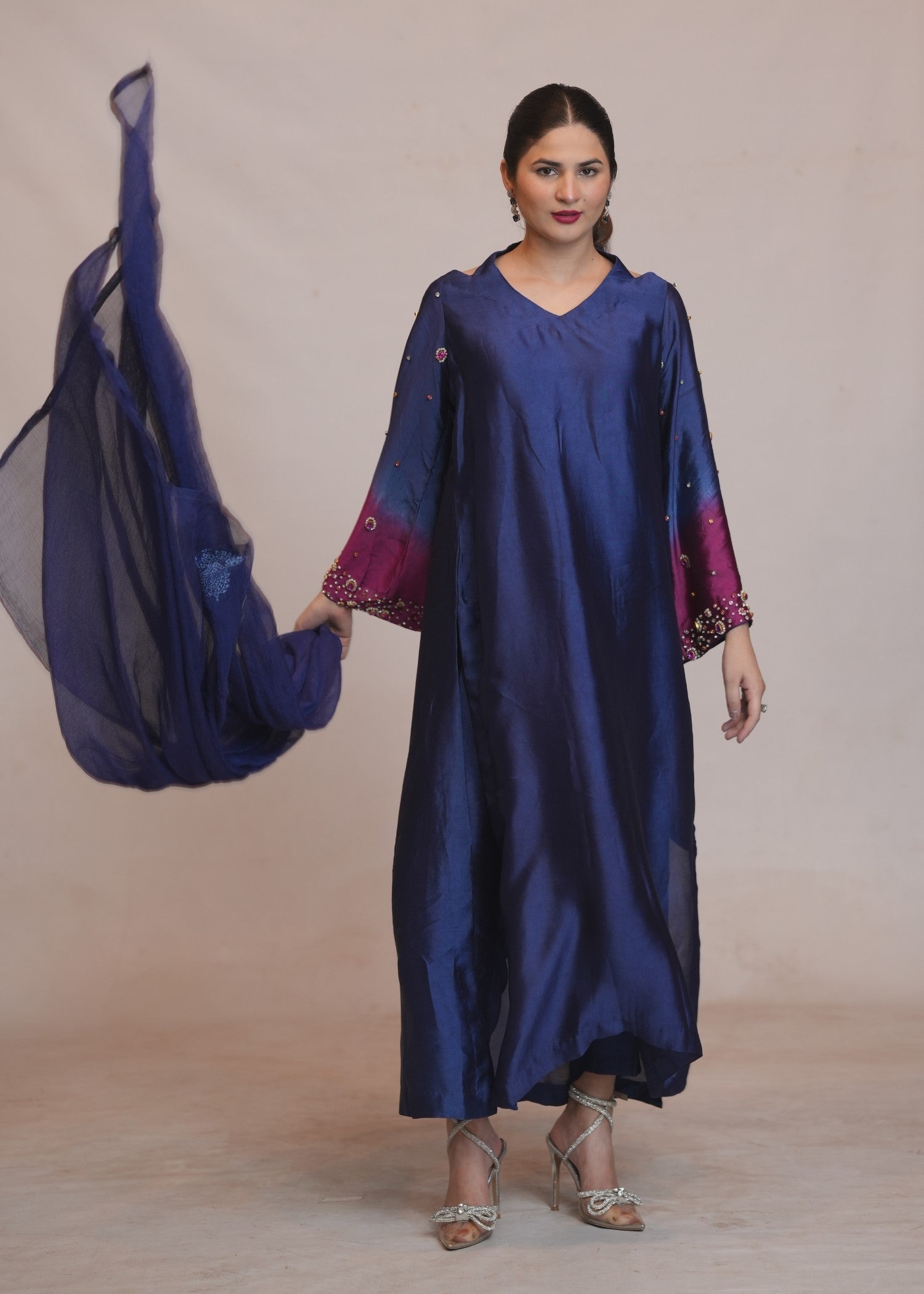 tissue silk Kurta Set in Navy blue