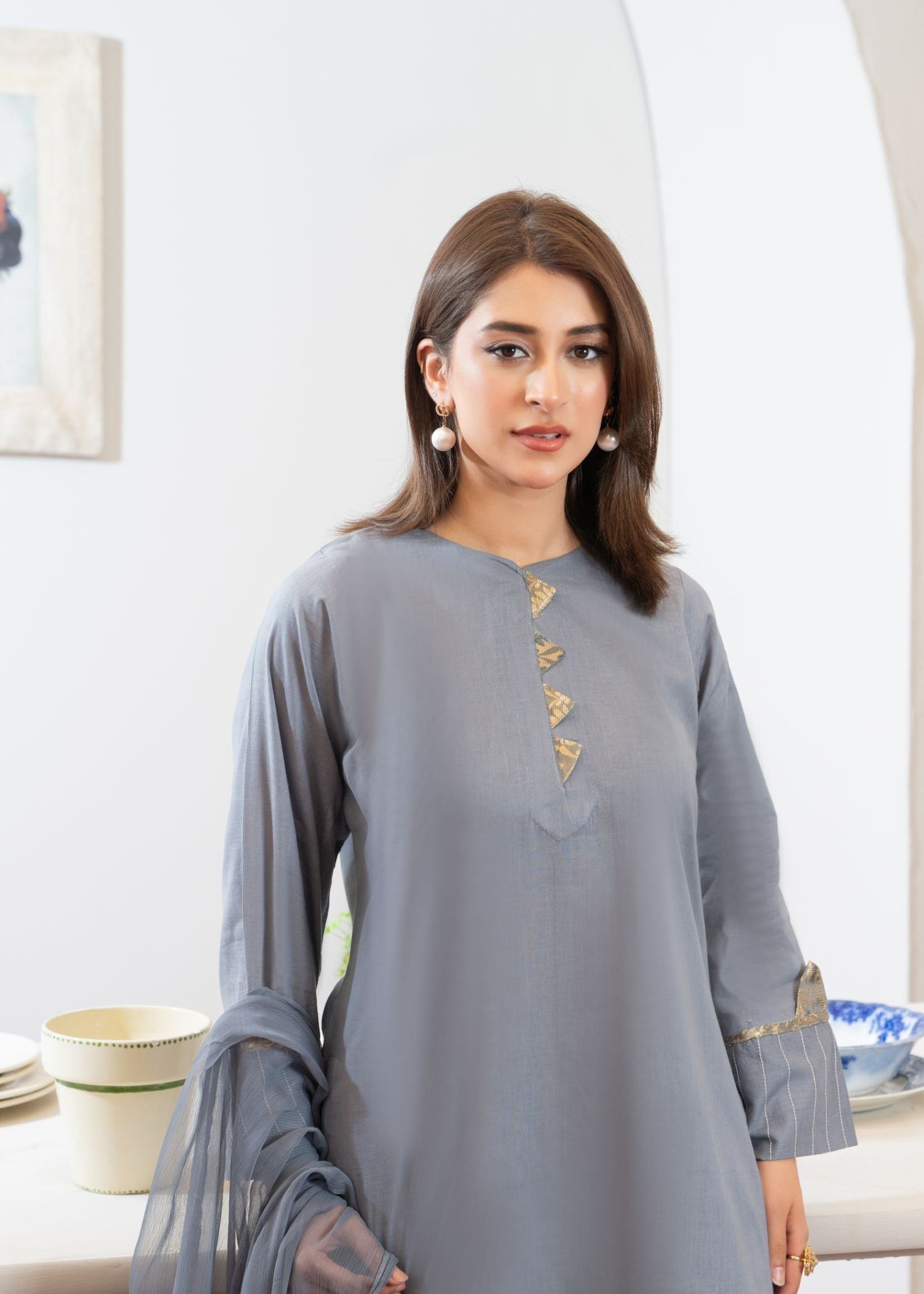 cotton Kurta Set in Slate grey