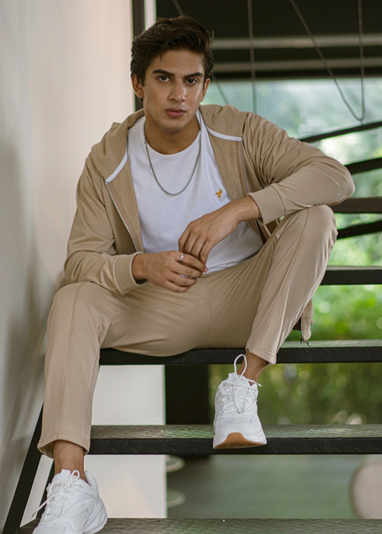 cotton Hoodie in Beige