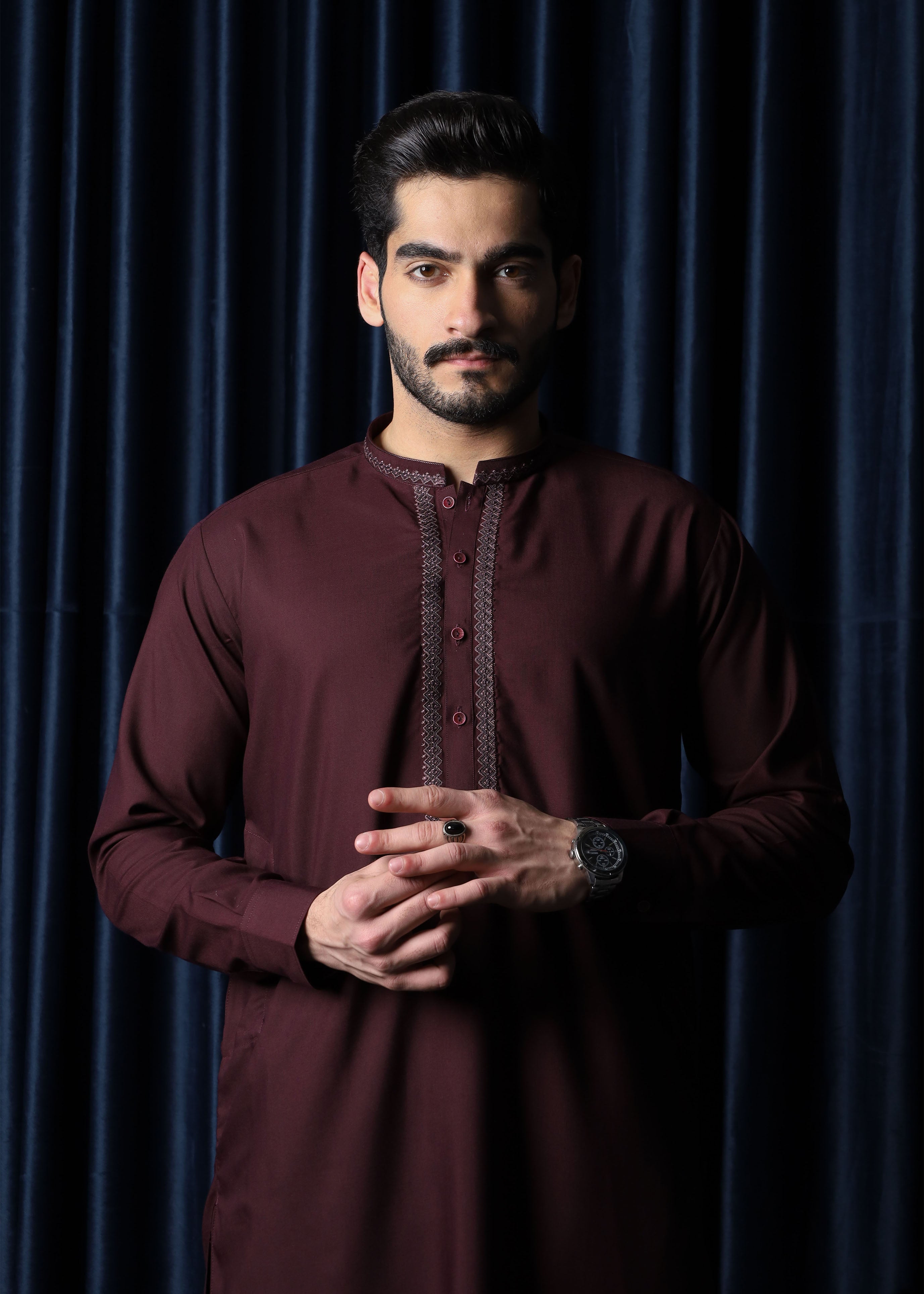 wash & wear Shalwar Kameez in Maroon by Mazham