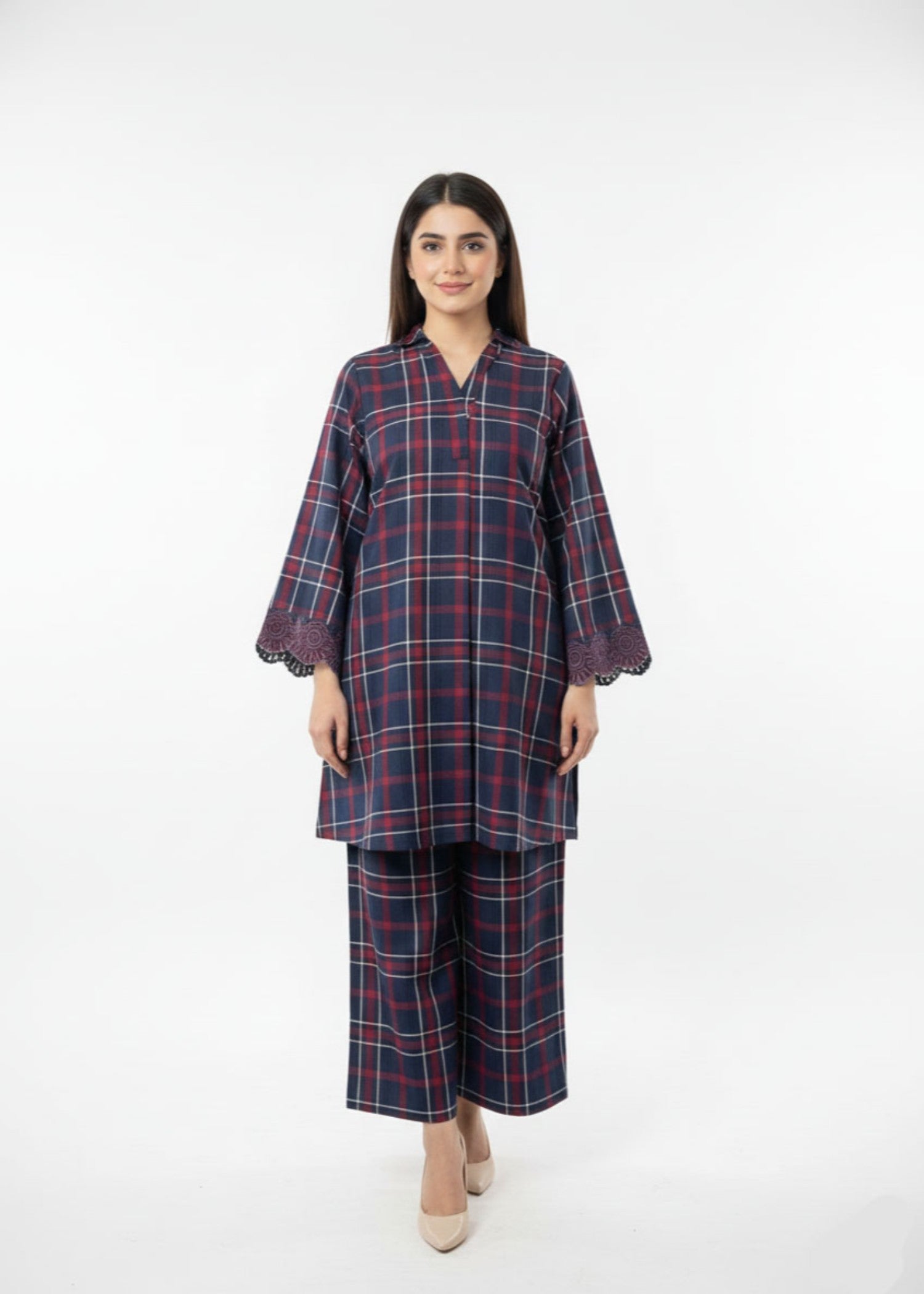 acrylic wool Co Ord Sets in Dark blue, claret