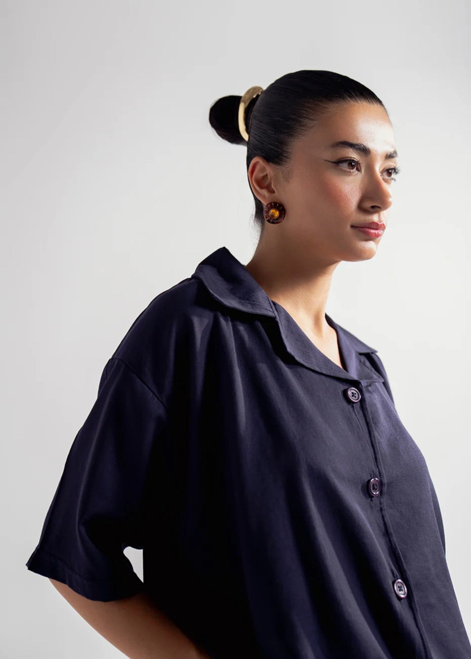 seersucker Top in Navy blue