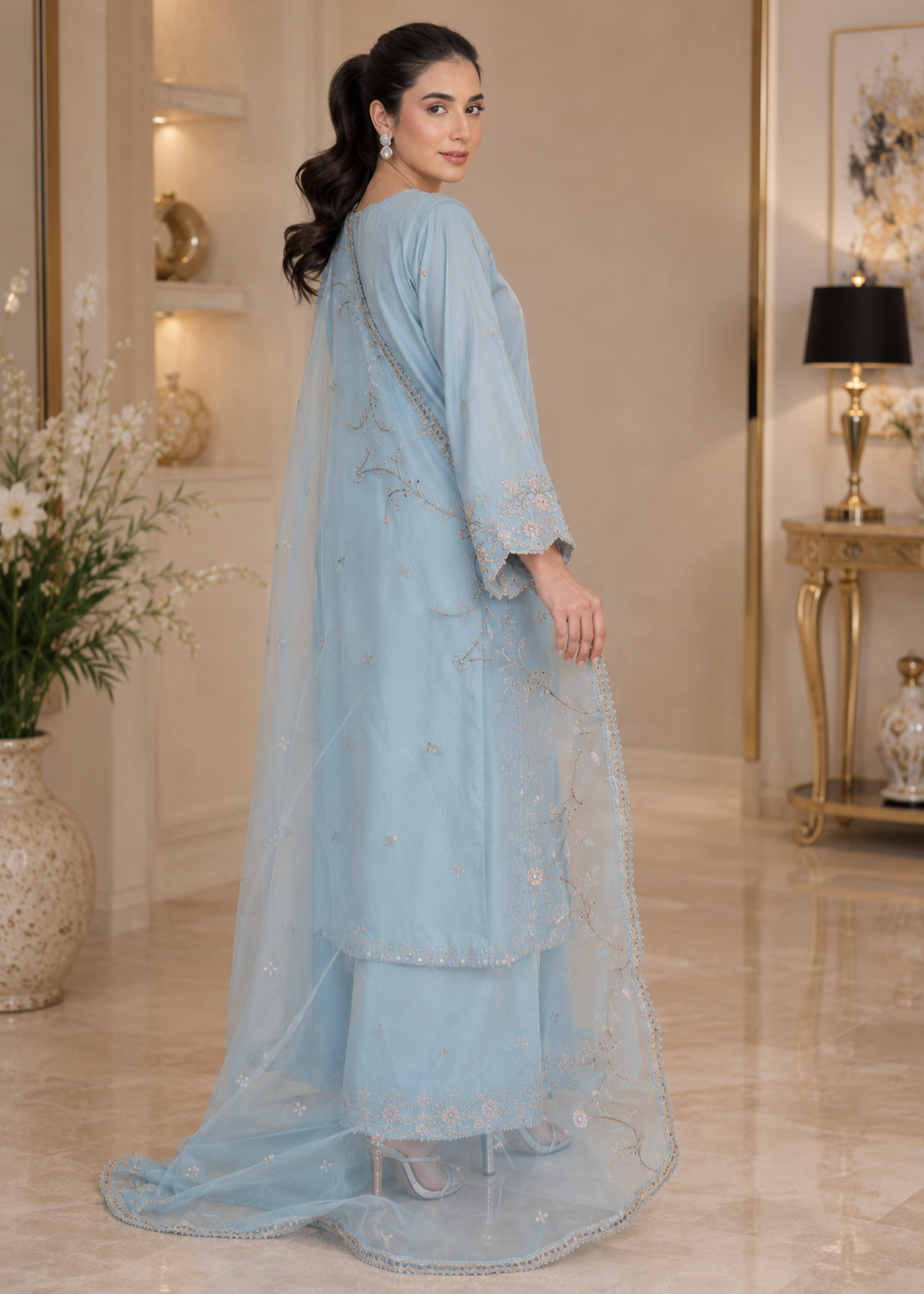 silk Kurta Set in Ice blue