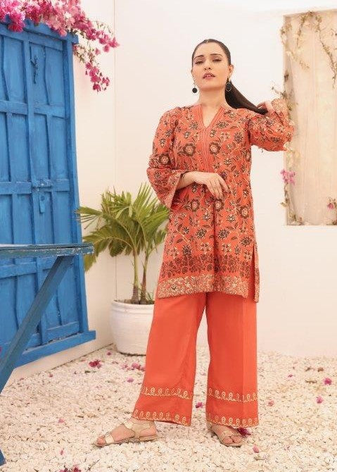 cotton Kurta Set in Rust orange